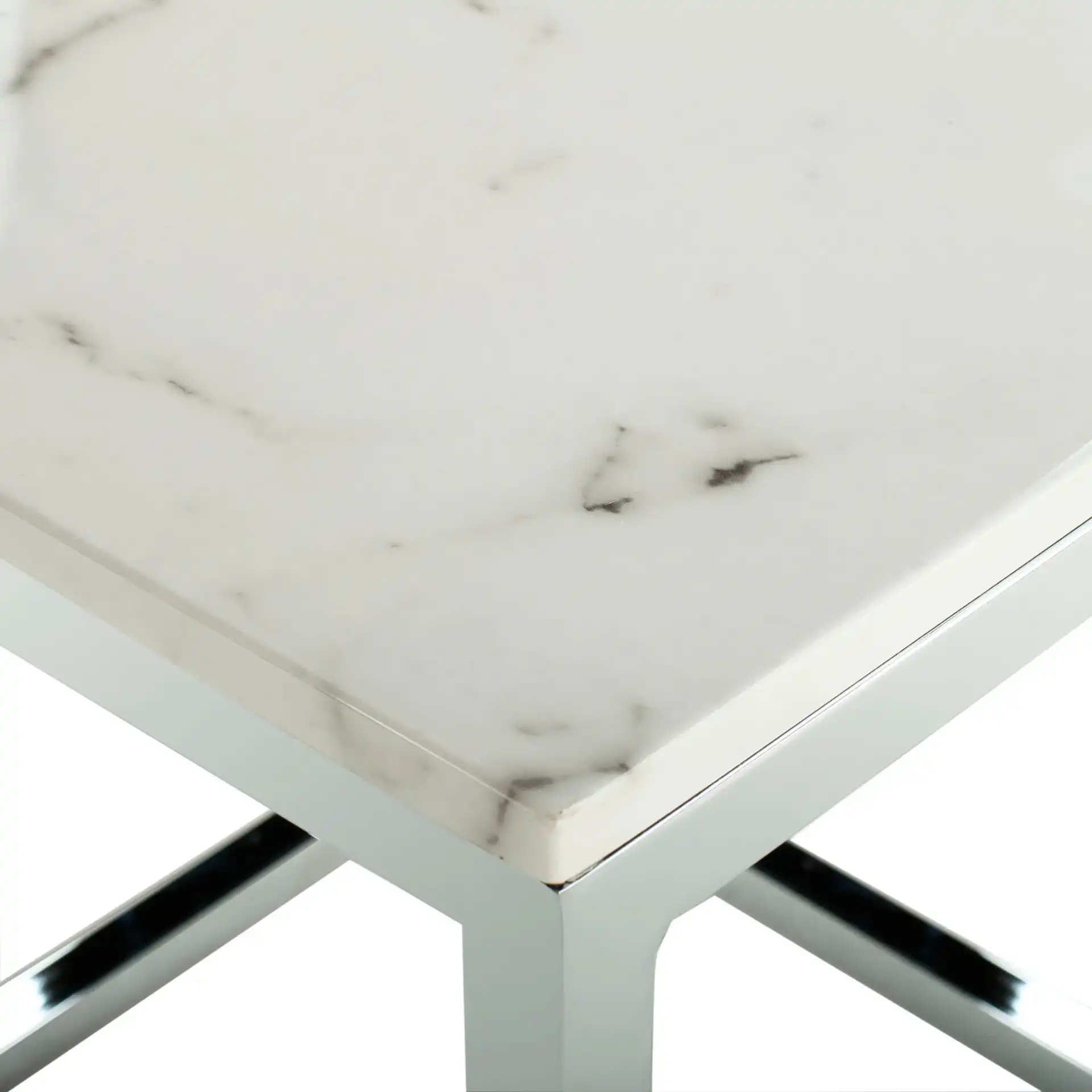 Bethany Square End Table in White / Chrome, detail view