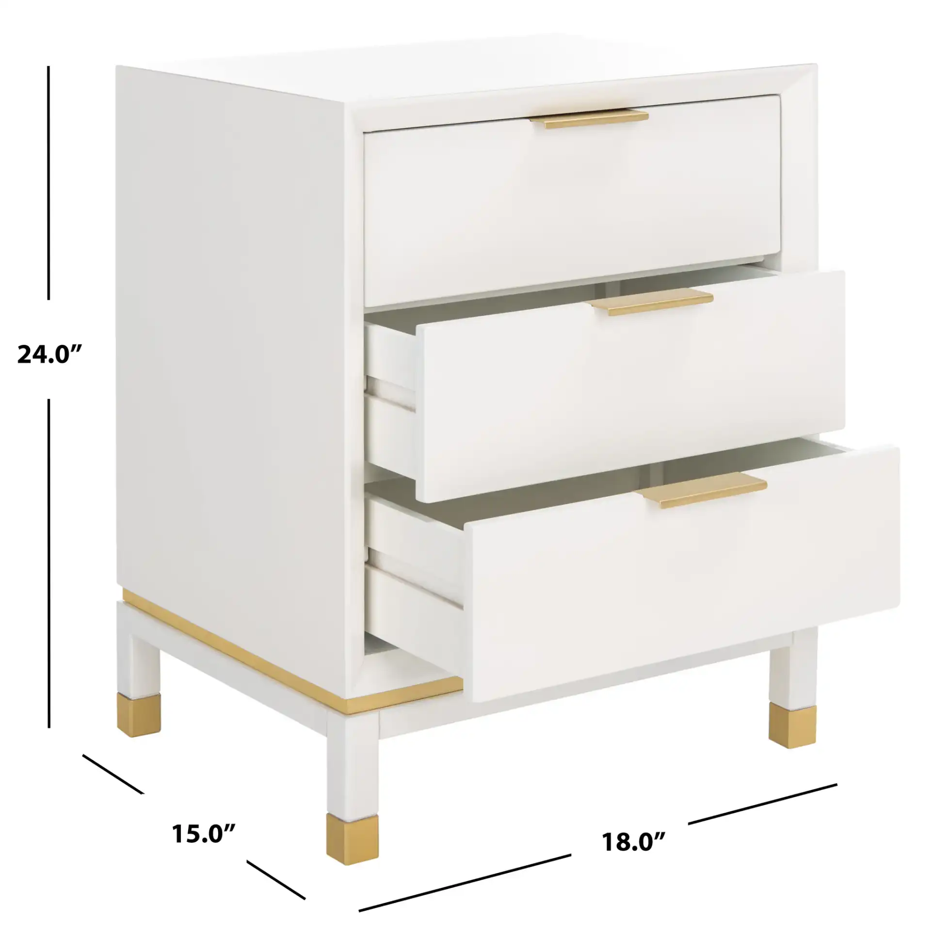 Baskin Three-Drawer Accent Table in White, detail view