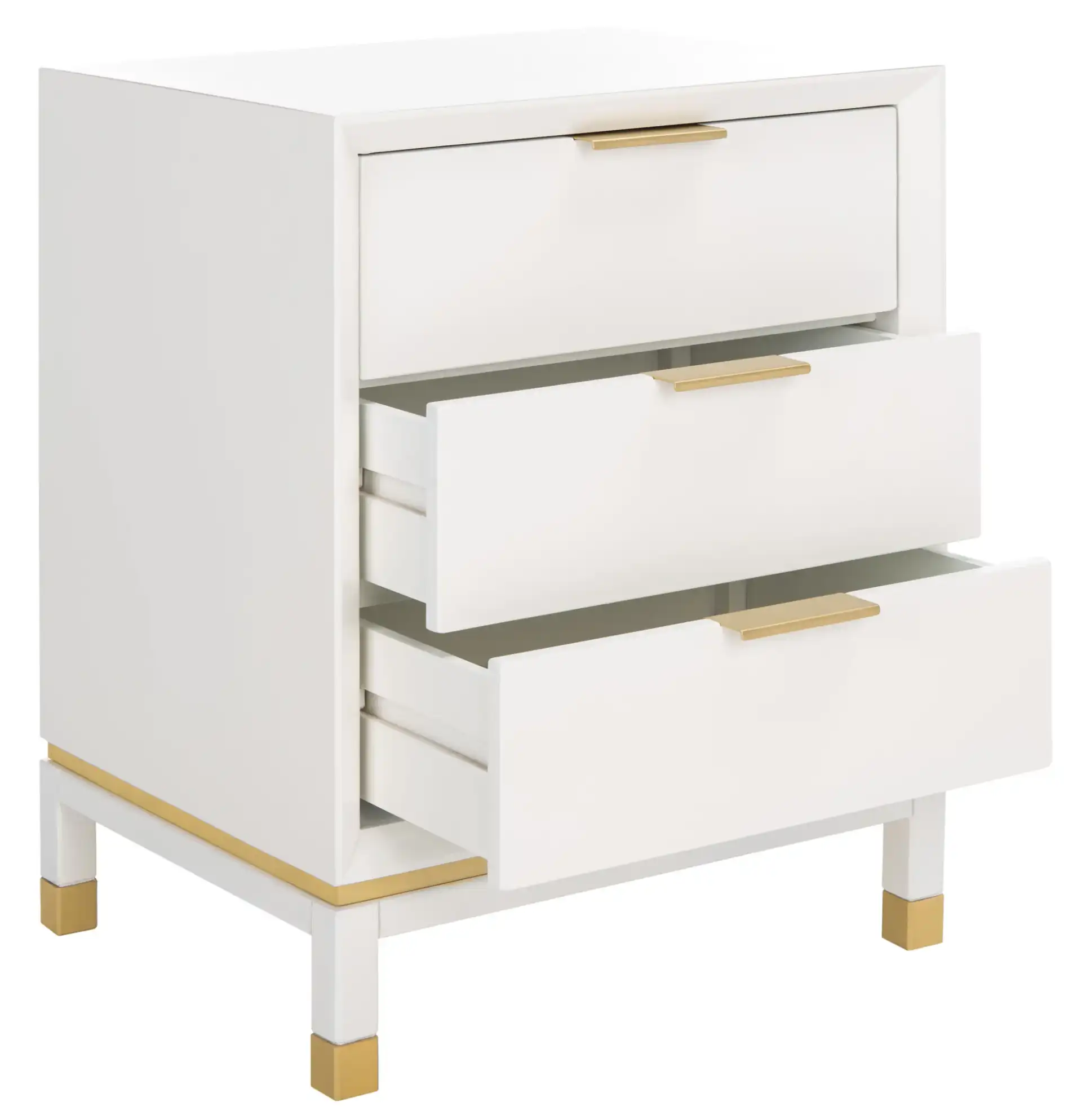 Baskin Three-Drawer Accent Table in White, detail view