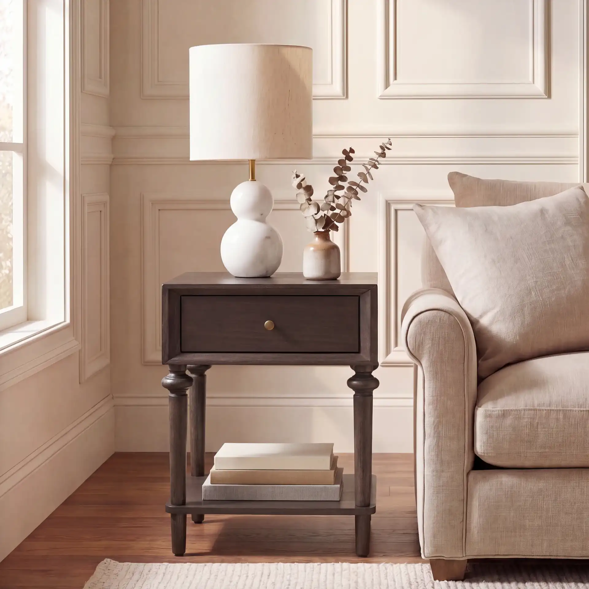 Ambrashi End Table in Dark Gray in a styled room
