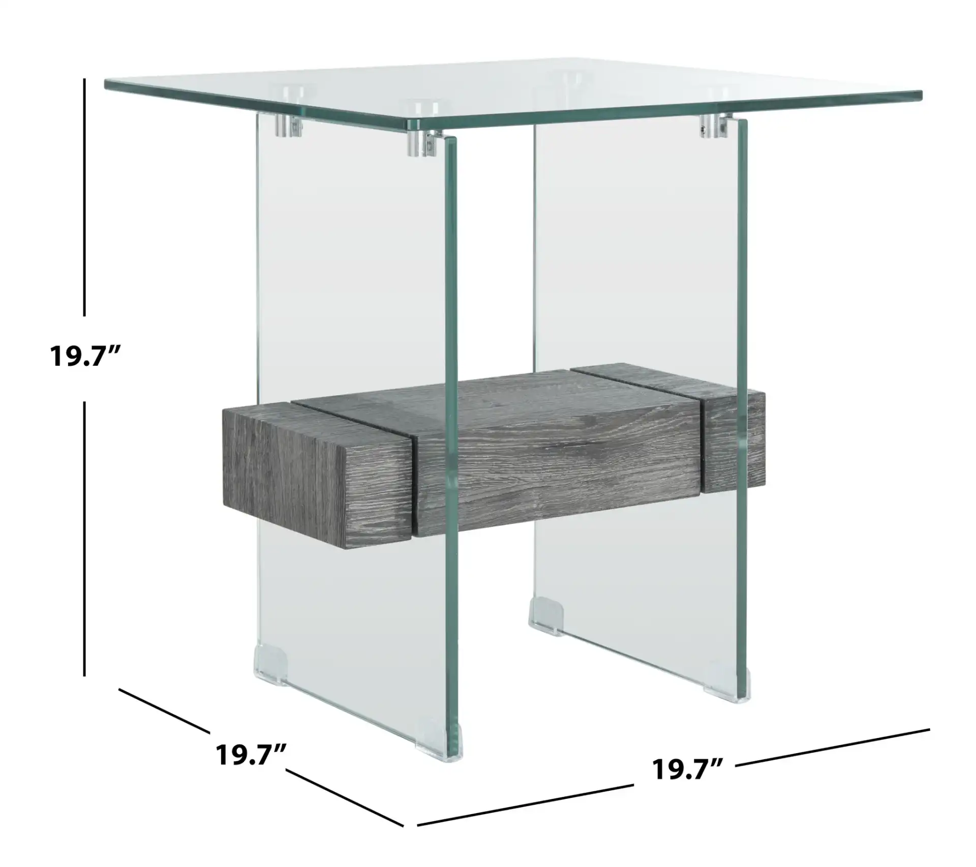 Kayley Accent Table in Clear / Black Oak, detail view