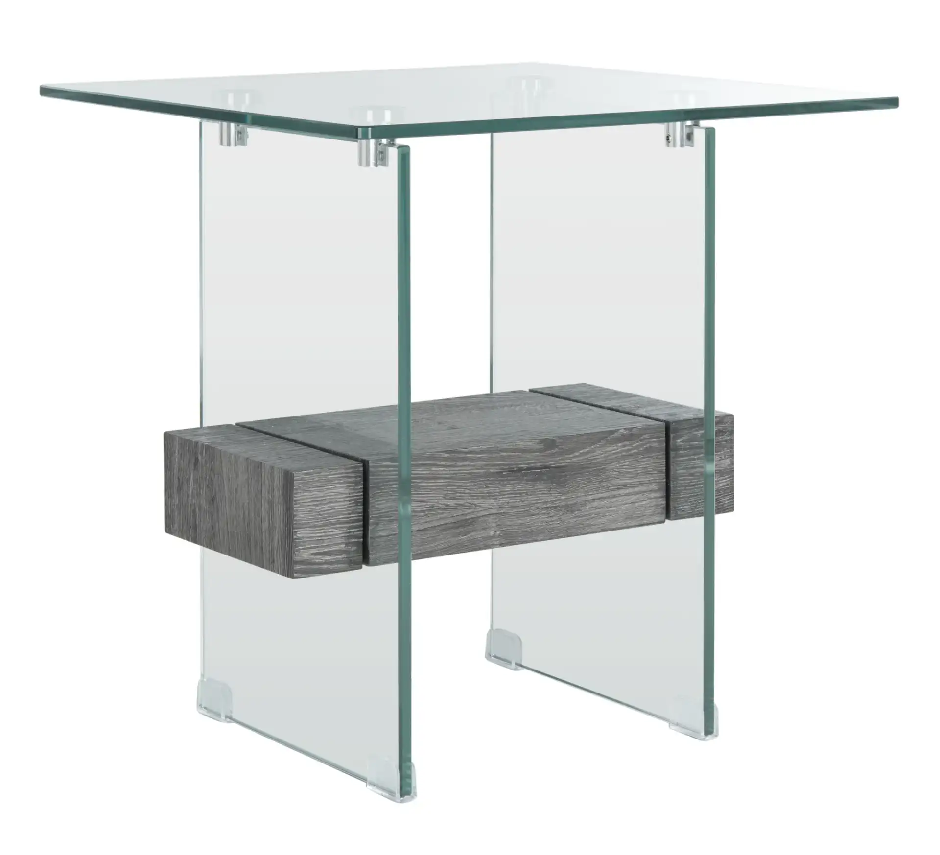 Kayley Accent Table in Clear / Black Oak, detail view