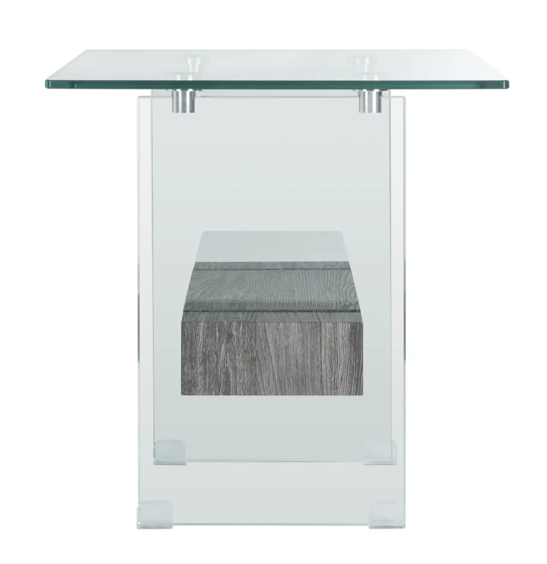 Kayley Accent Table in Clear / Black Oak, detail view