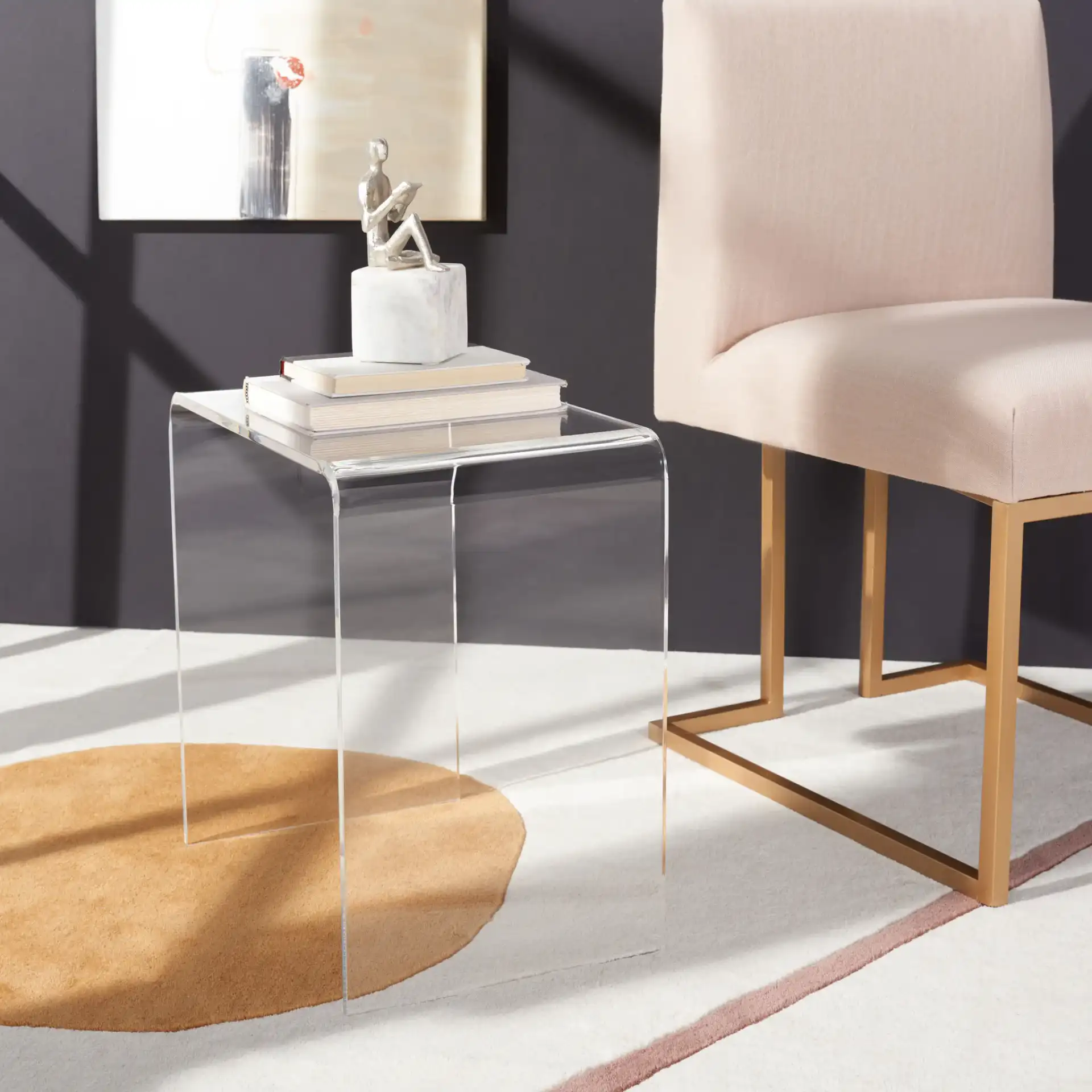 Pryor Acrylic Side Table in Clear in a styled room