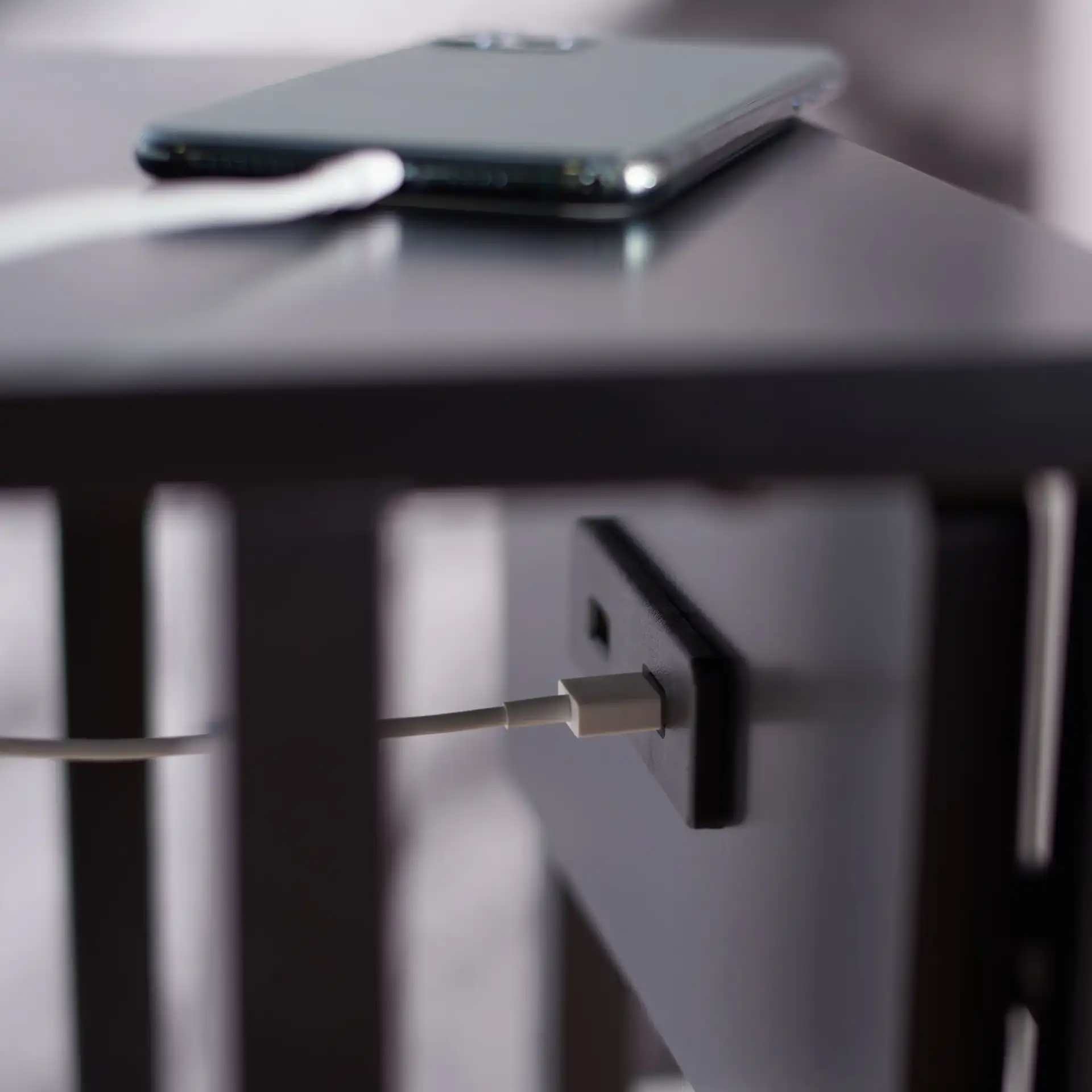 Portland Usb Side Table in Black in a styled room