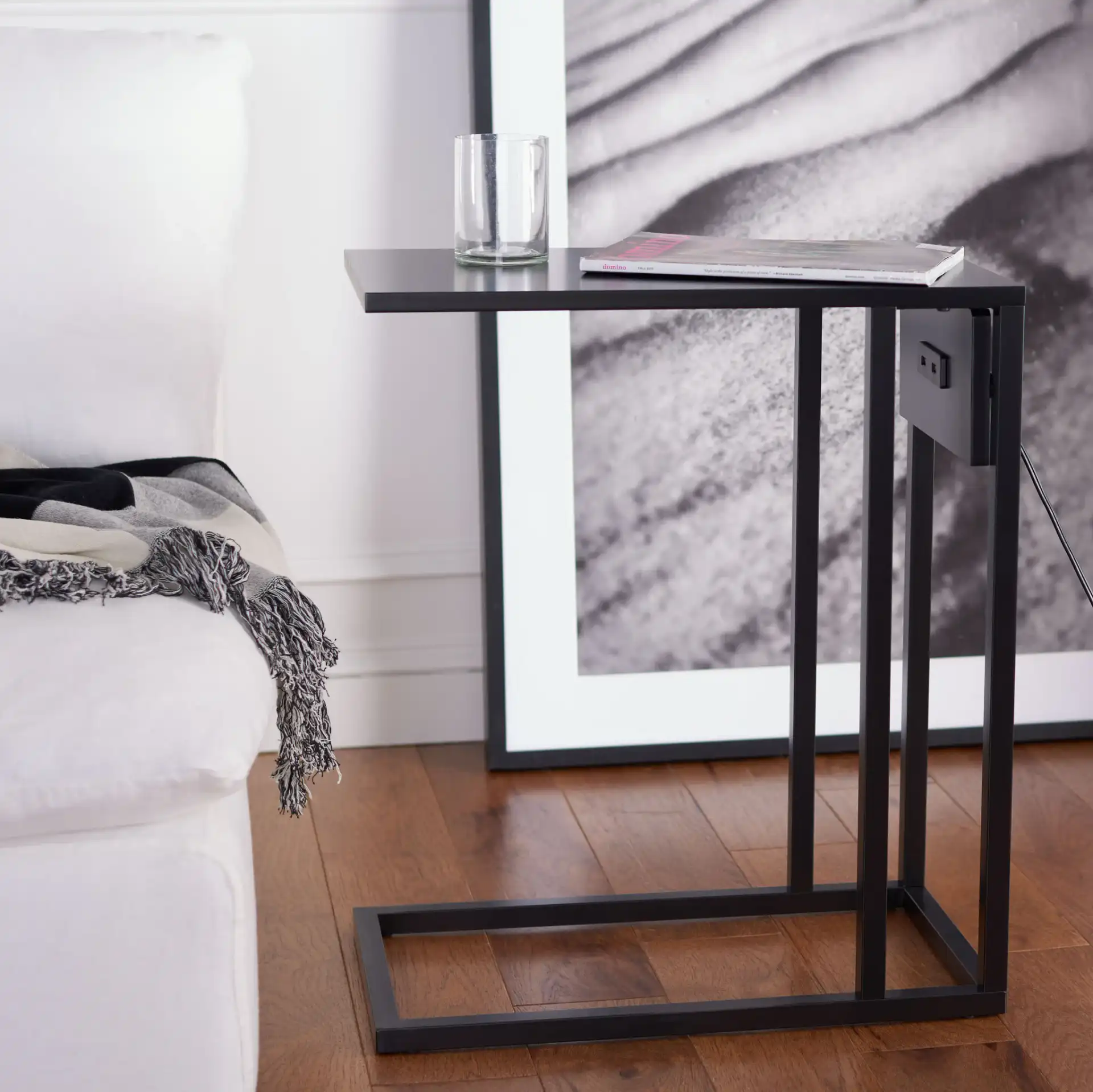 Portland Usb Side Table in Black in a styled room