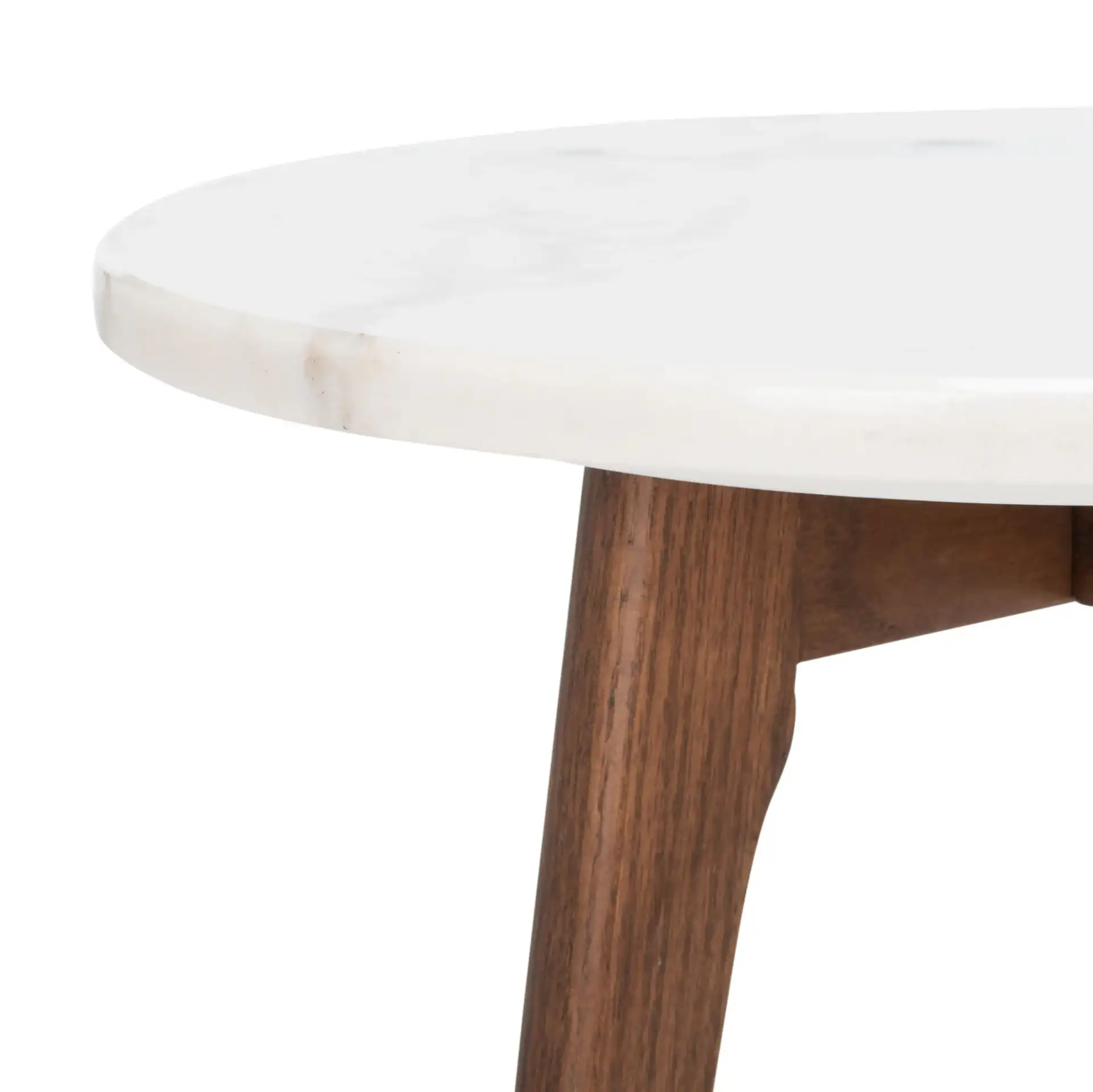Marini Round Marble End Table in Marble / Walnut in a styled room