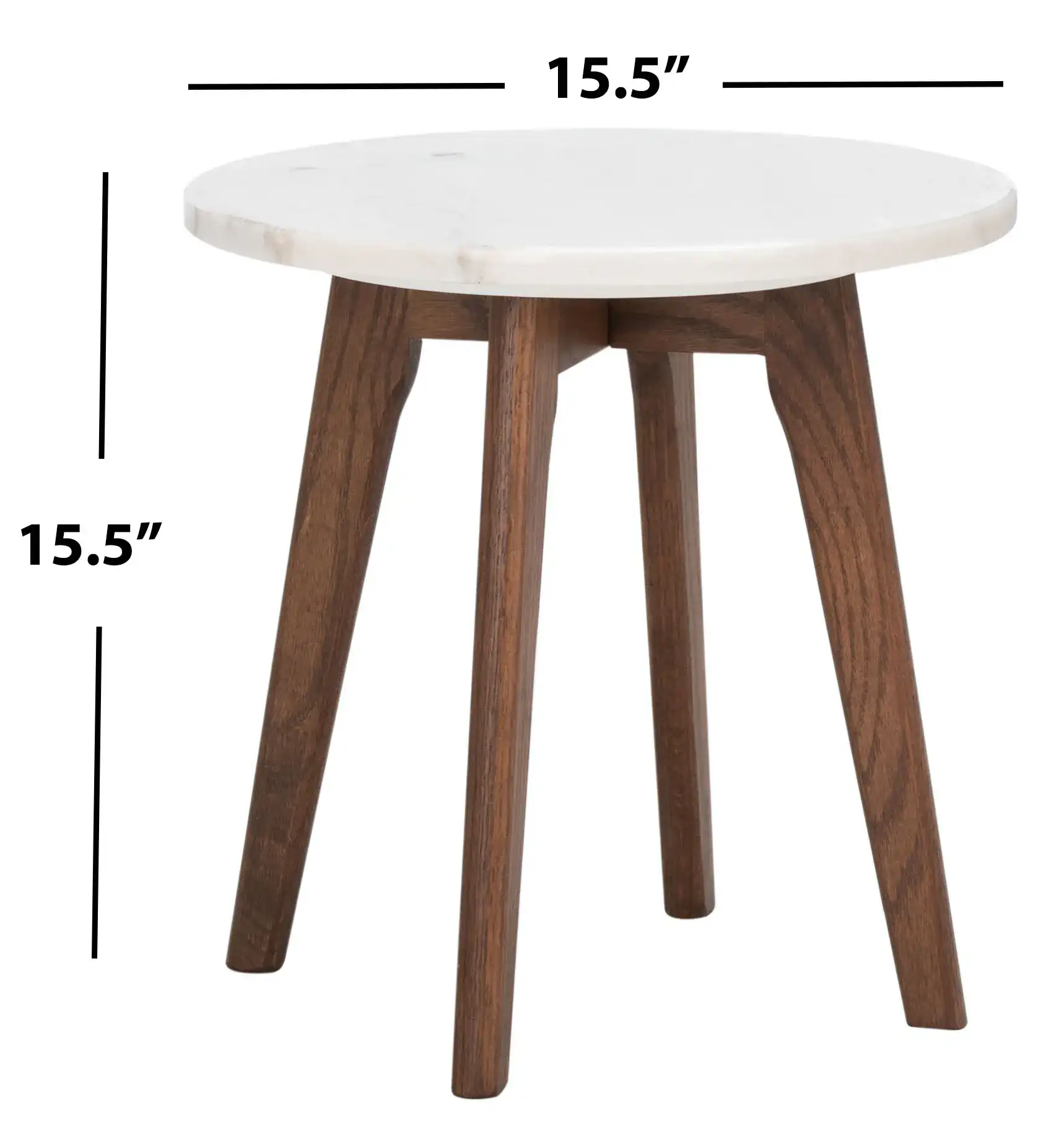 Marini Round Marble End Table in Marble / Walnut, detail view