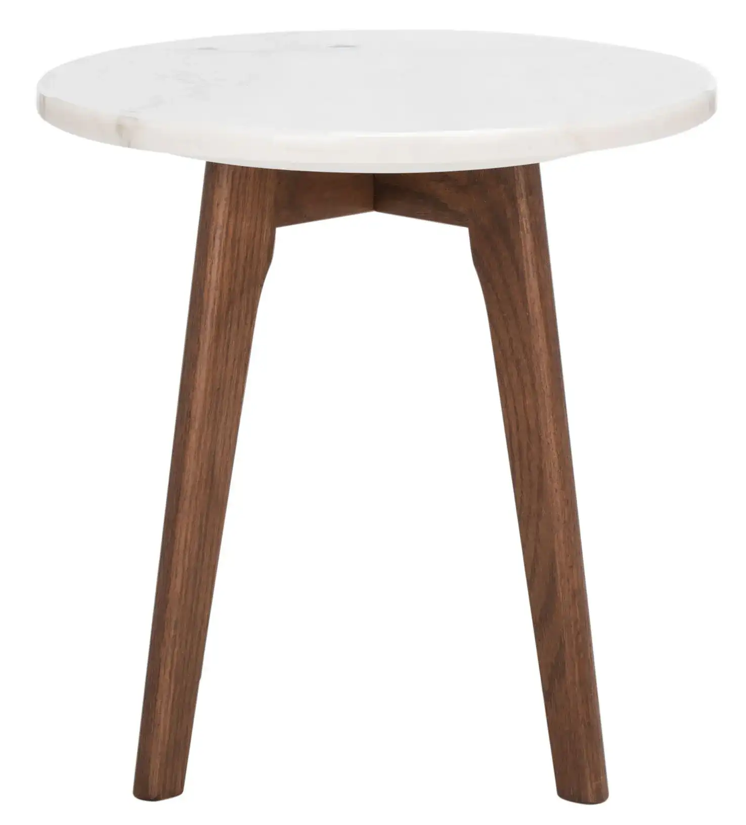 Marini Round Marble End Table in Marble / Walnut