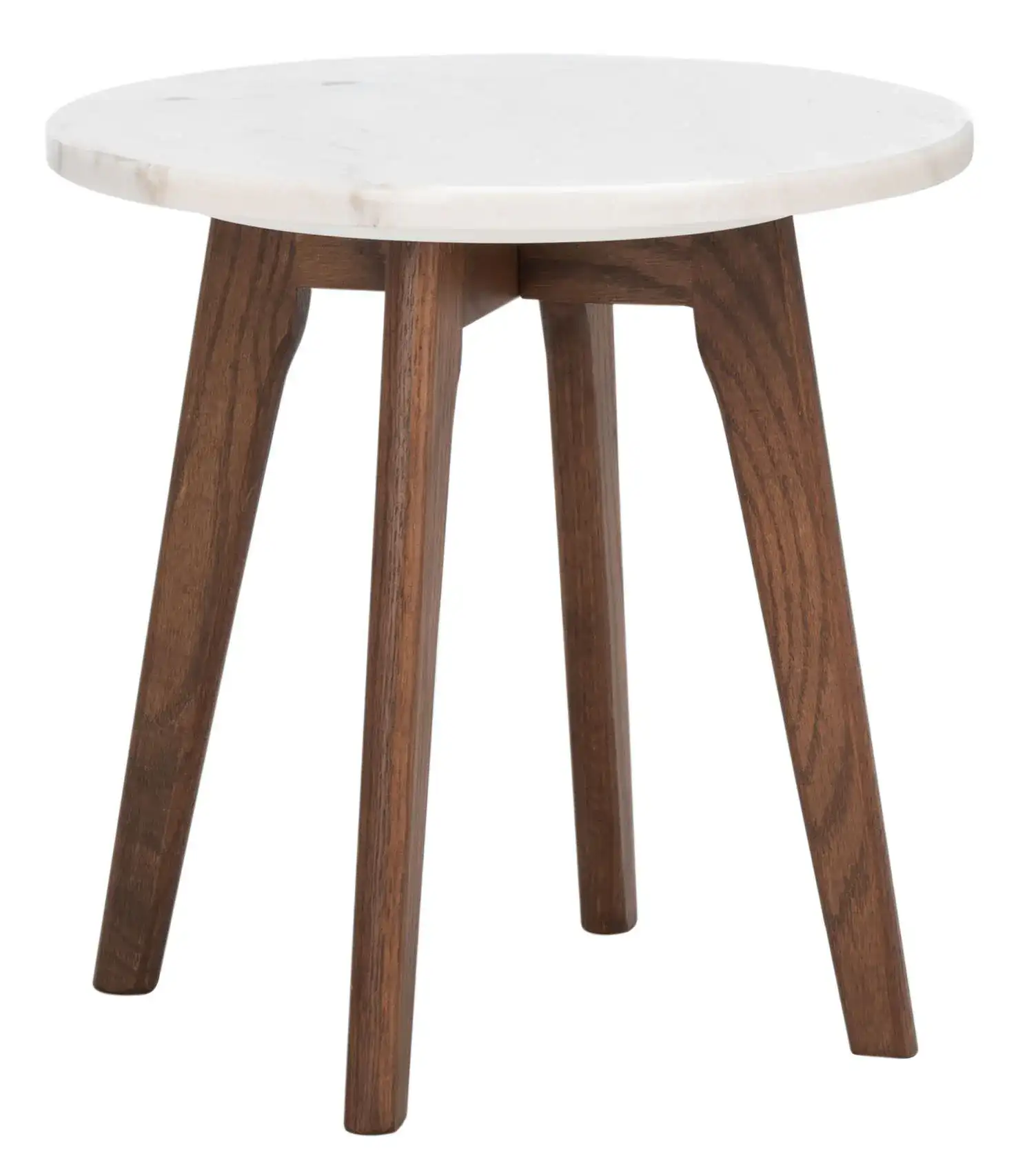 Marini Round Marble End Table in Marble / Walnut, detail view