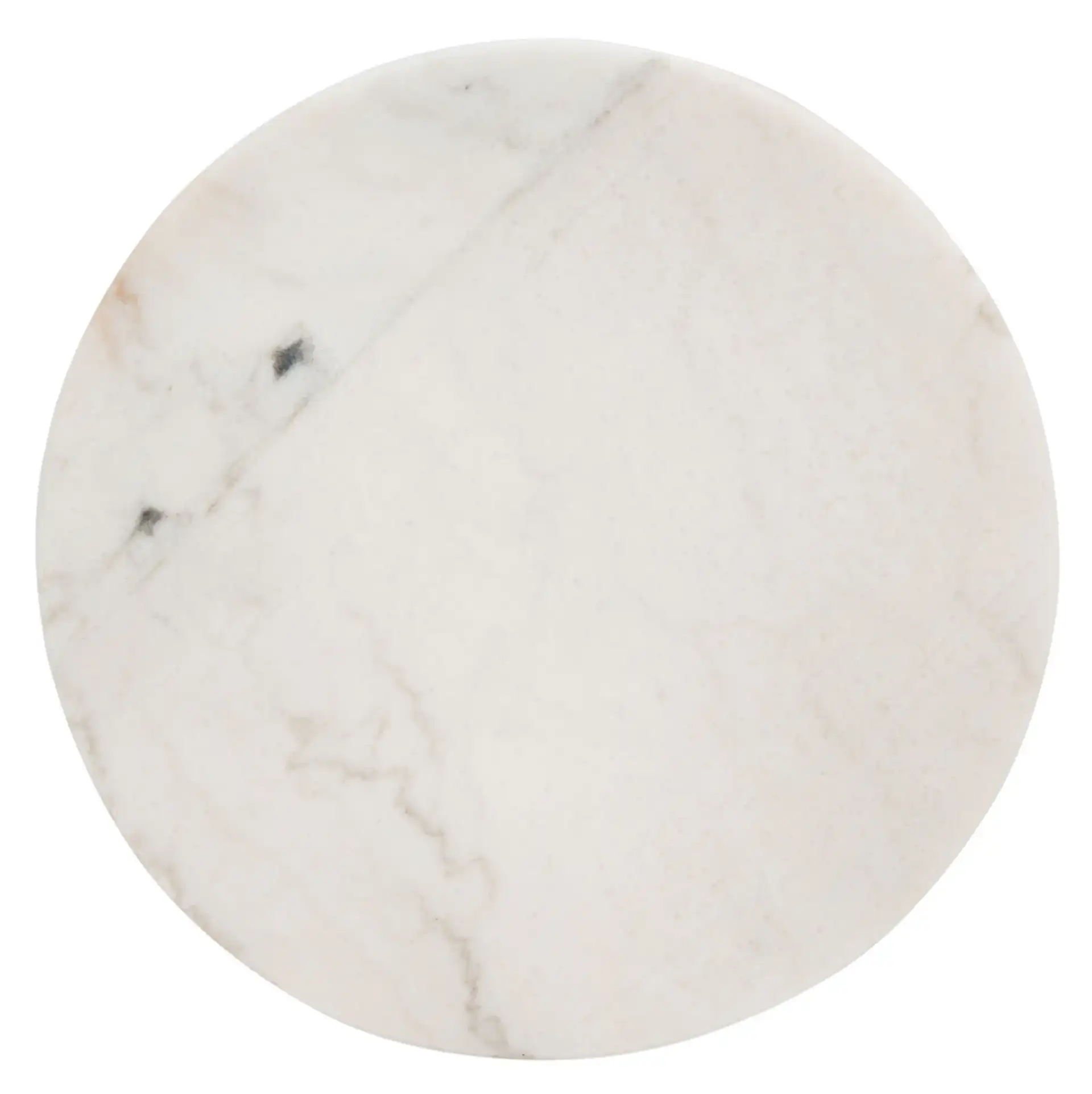 Marini Round Marble End Table in Marble / Walnut, detail view