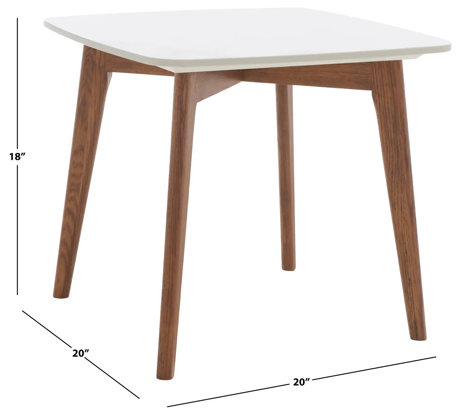 Karina Square End Table in White Ceramic Faux Marble / Walnut, detail view