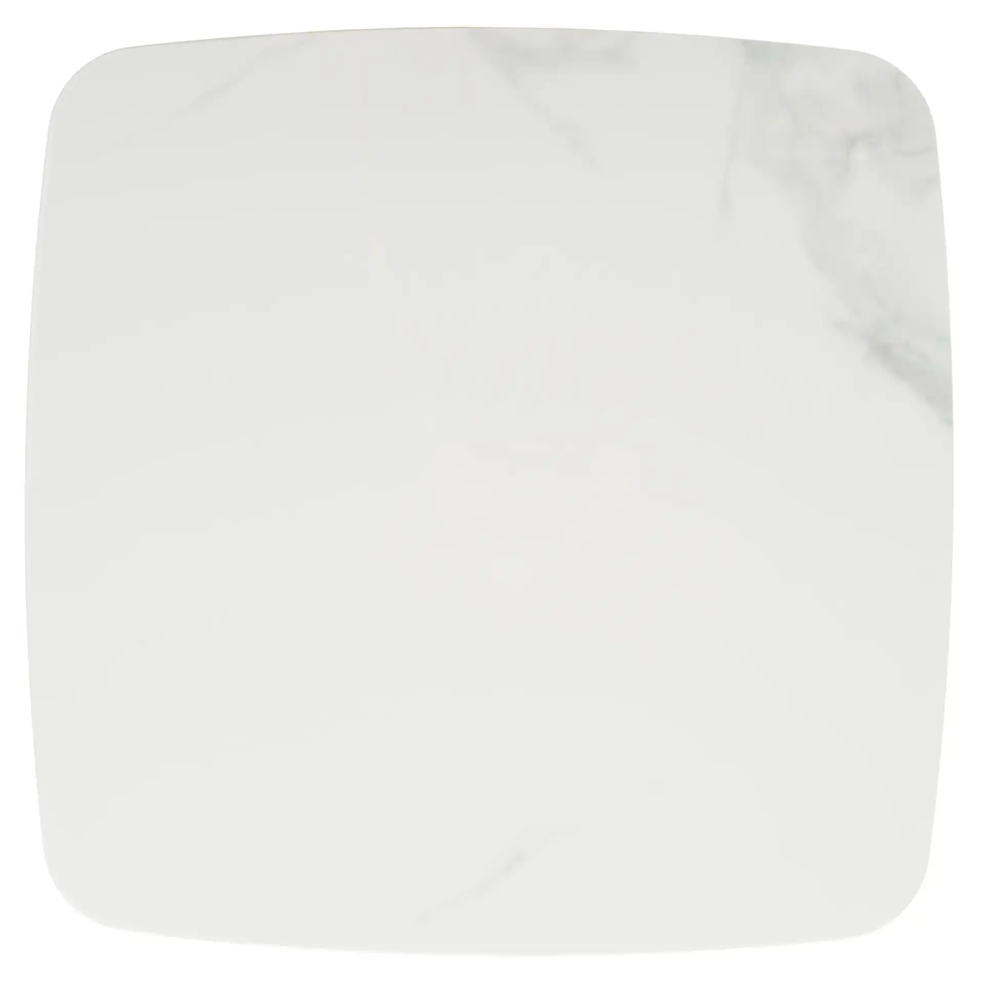 Karina Square End Table in White Ceramic Faux Marble / Walnut, detail view