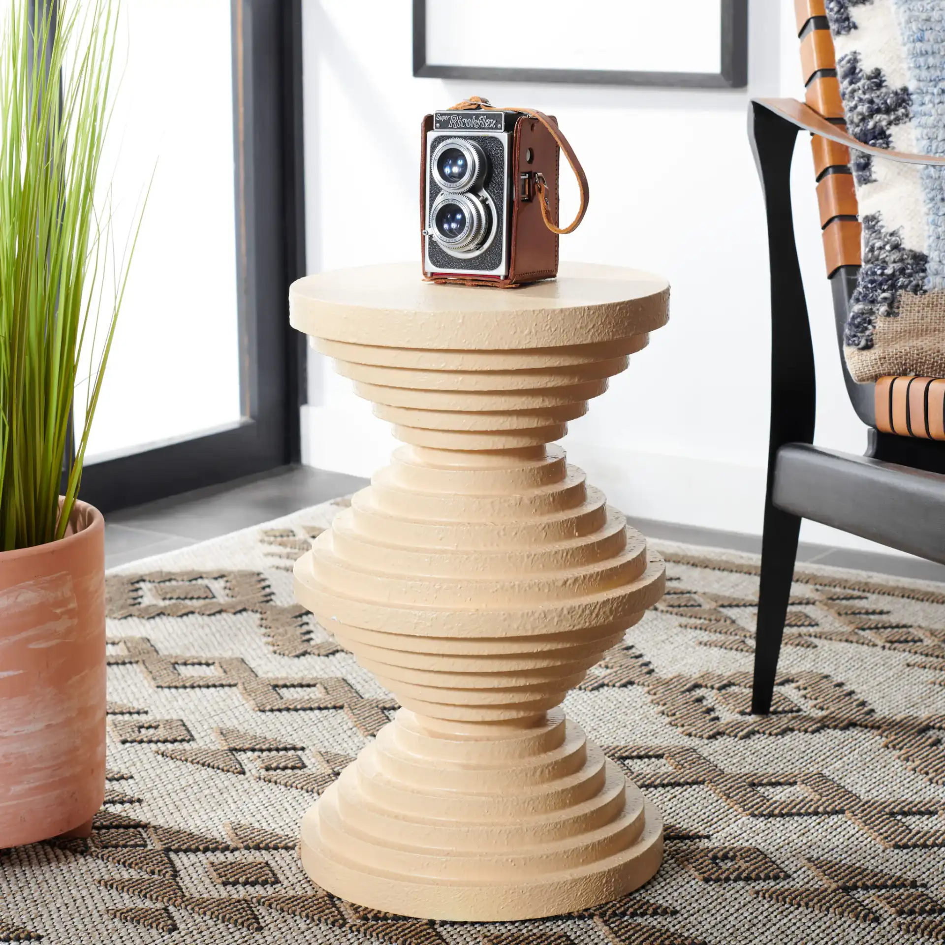 Glynn Accent Table in Cream in a styled room