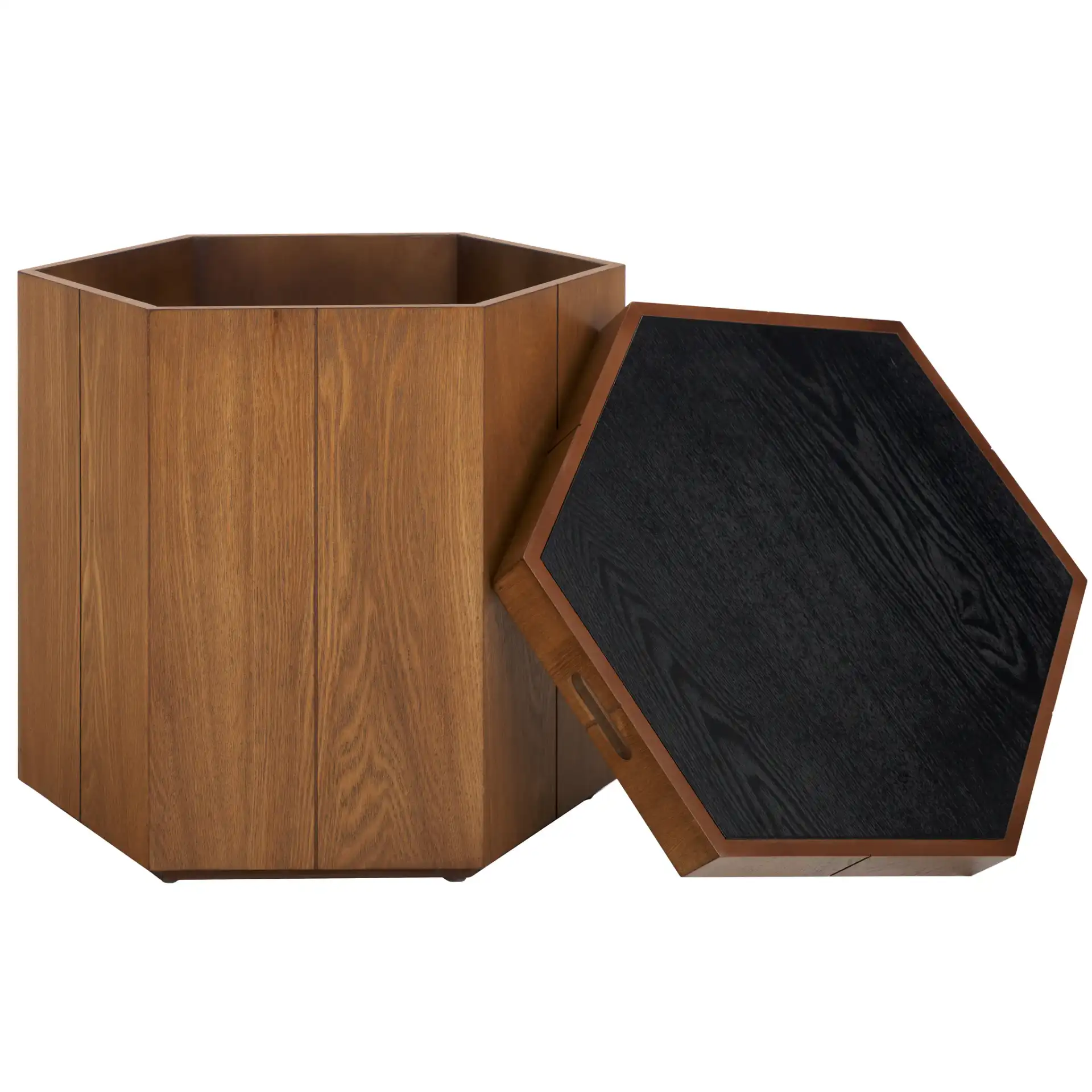 Rafaela Hexagon Accent Table in Natural Brown / White, detail view