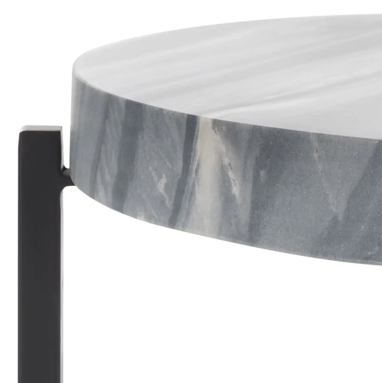Gustavia Round Accent Table in Gray Marble / Black in a styled room