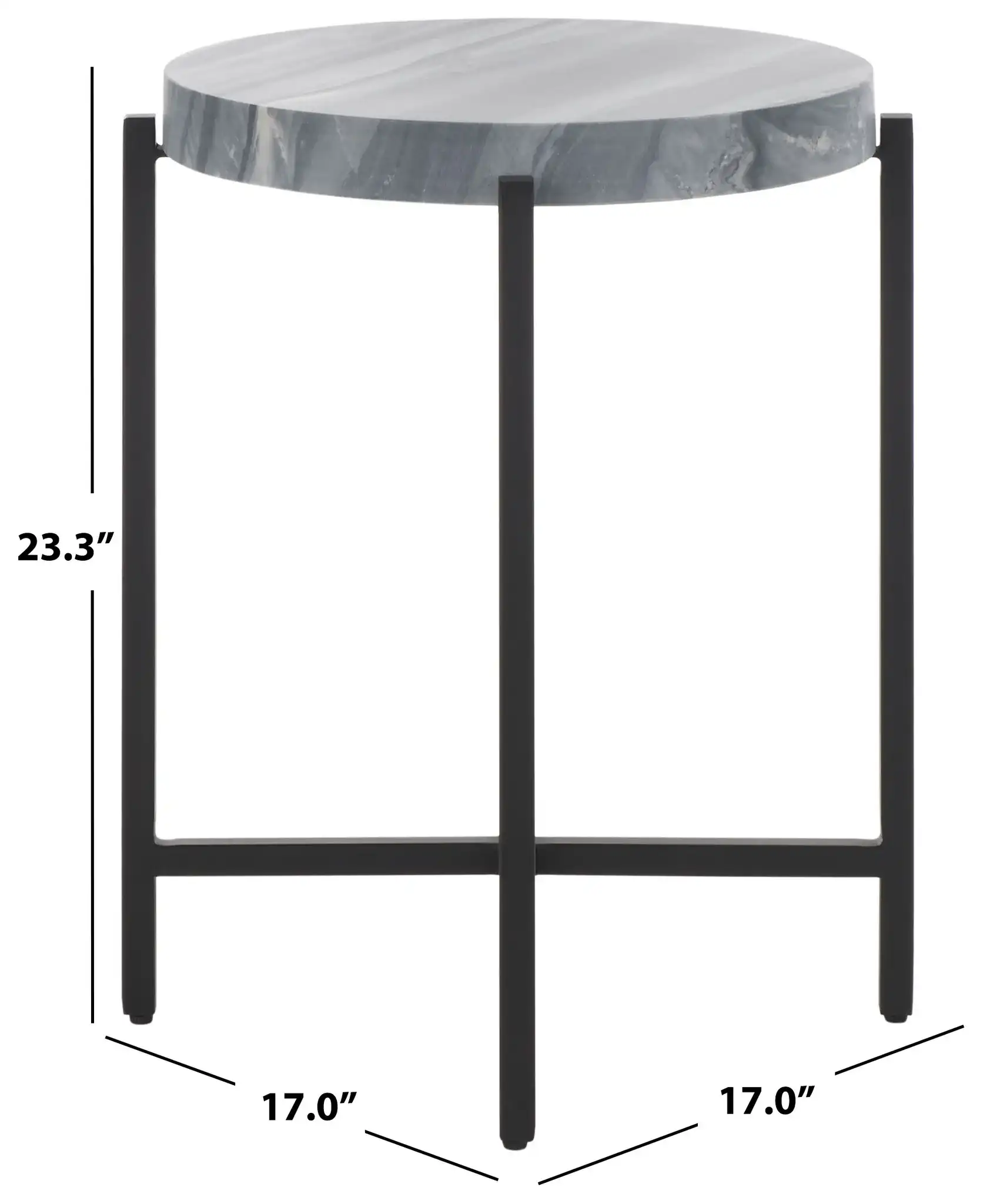 Gustavia Round Accent Table in Gray Marble / Black, detail view