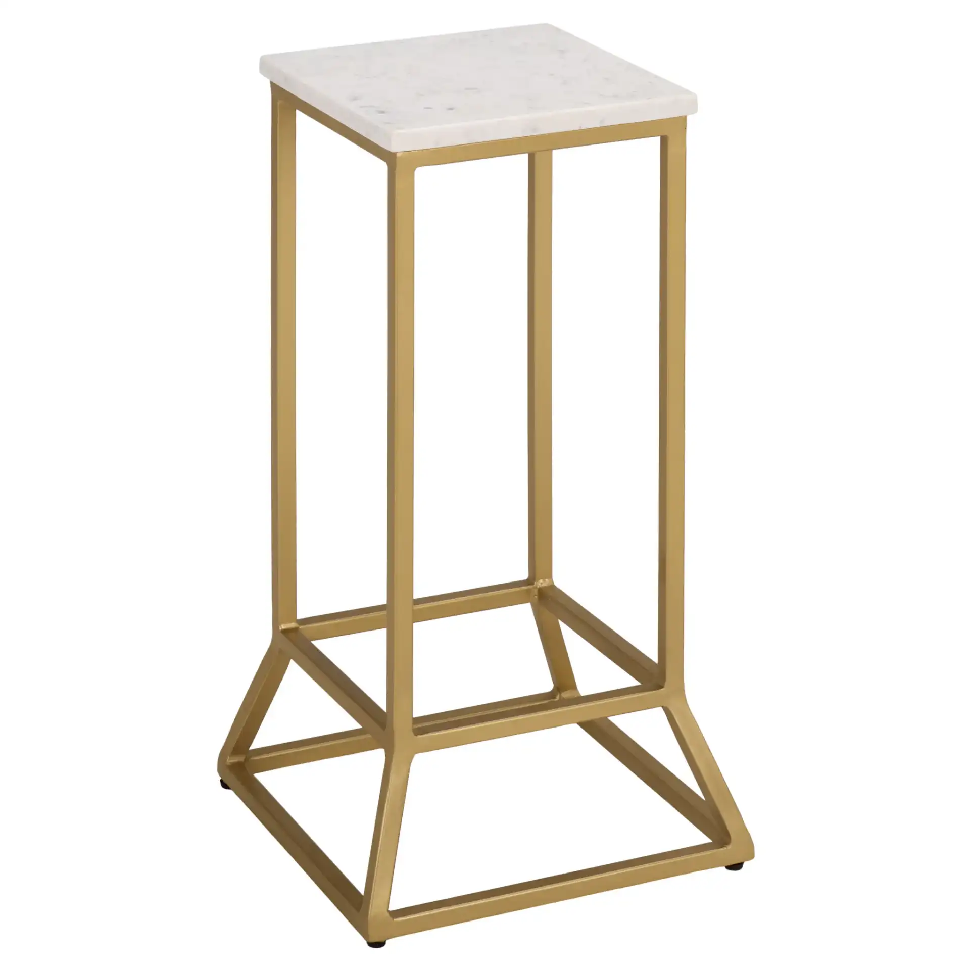 Danessa Square Drink Accent Table in White Marble / Gold, detail view
