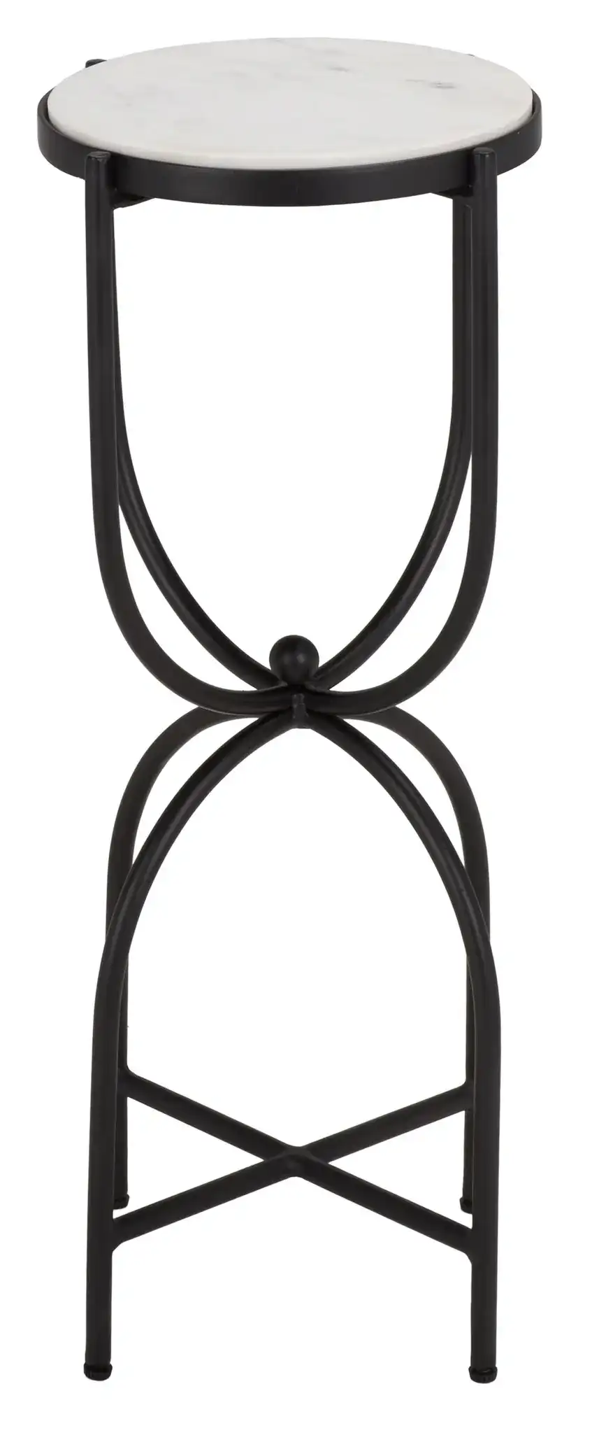 Daveth Round Drink Accent Table in White Marble / Black