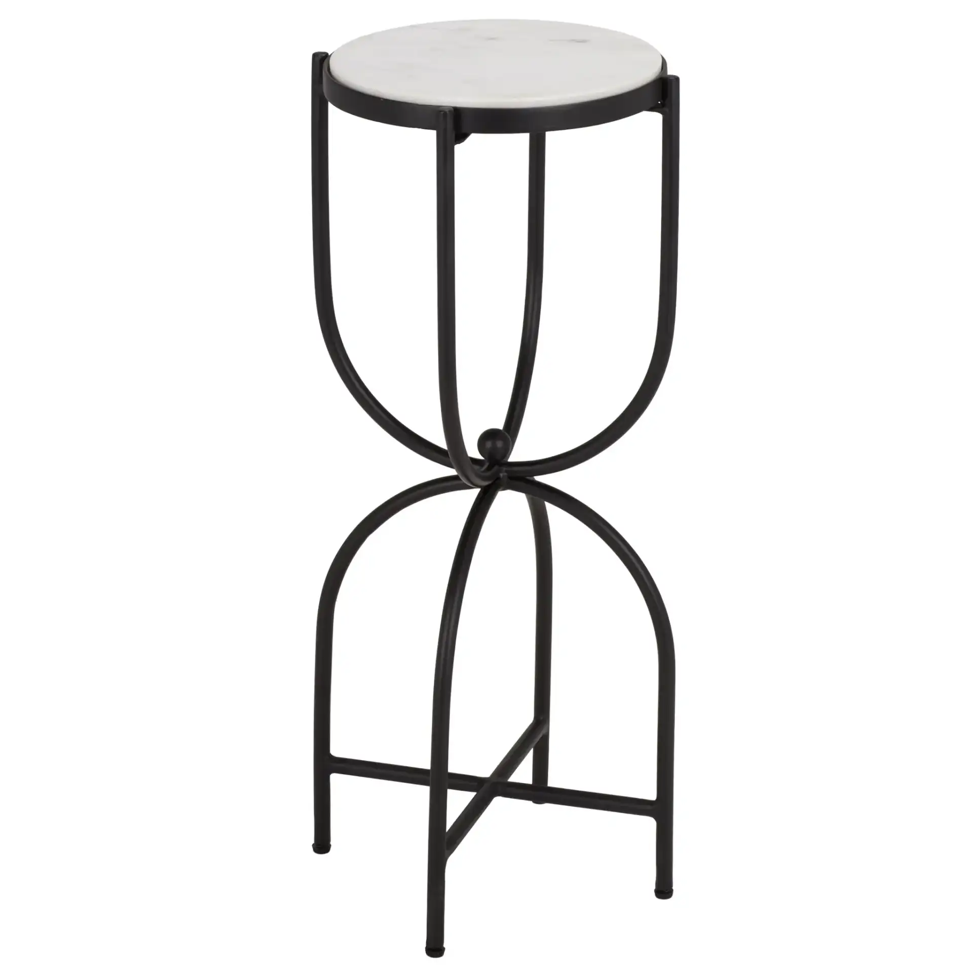 Daveth Round Drink Accent Table in White Marble / Black, detail view