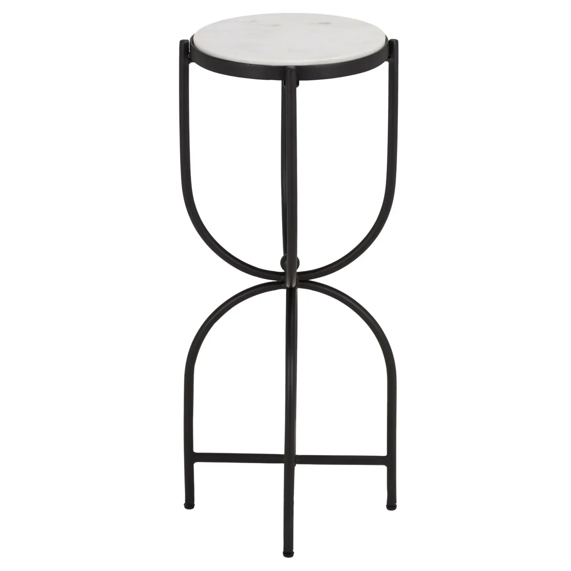 Daveth Round Drink Accent Table in White Marble / Black, detail view
