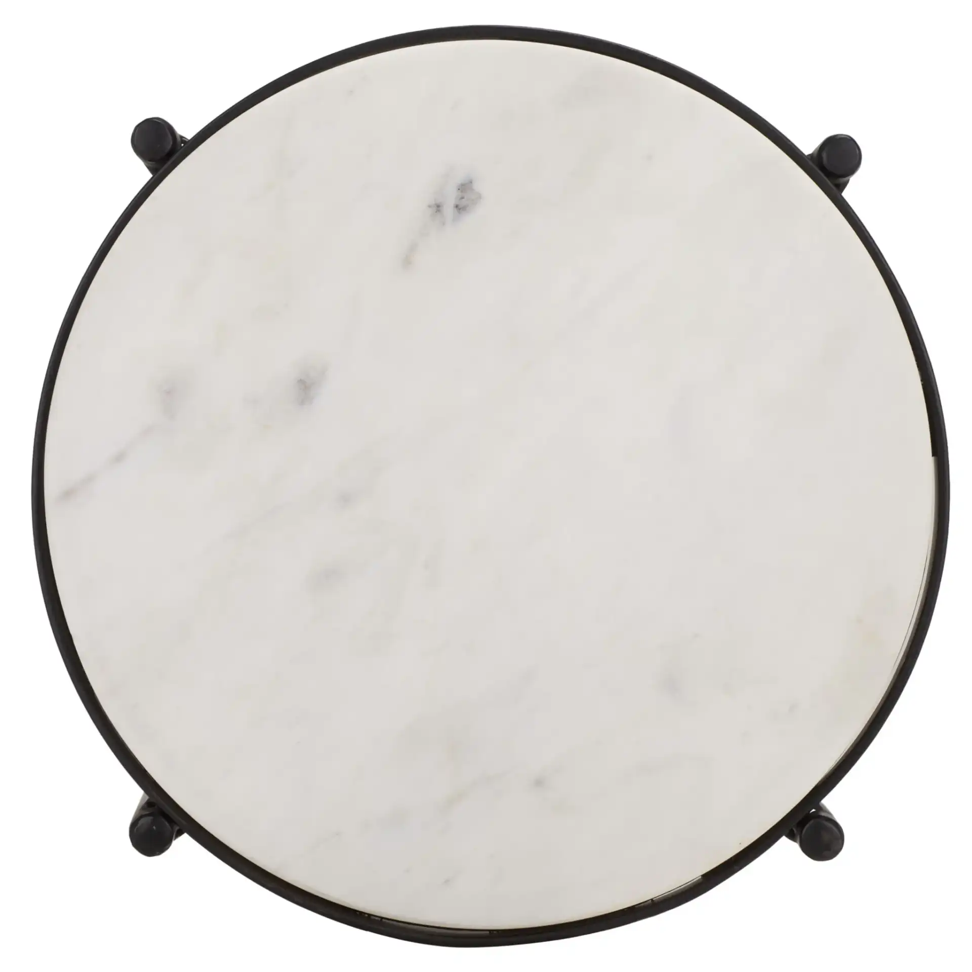 Daveth Round Drink Accent Table in White Marble / Black, detail view