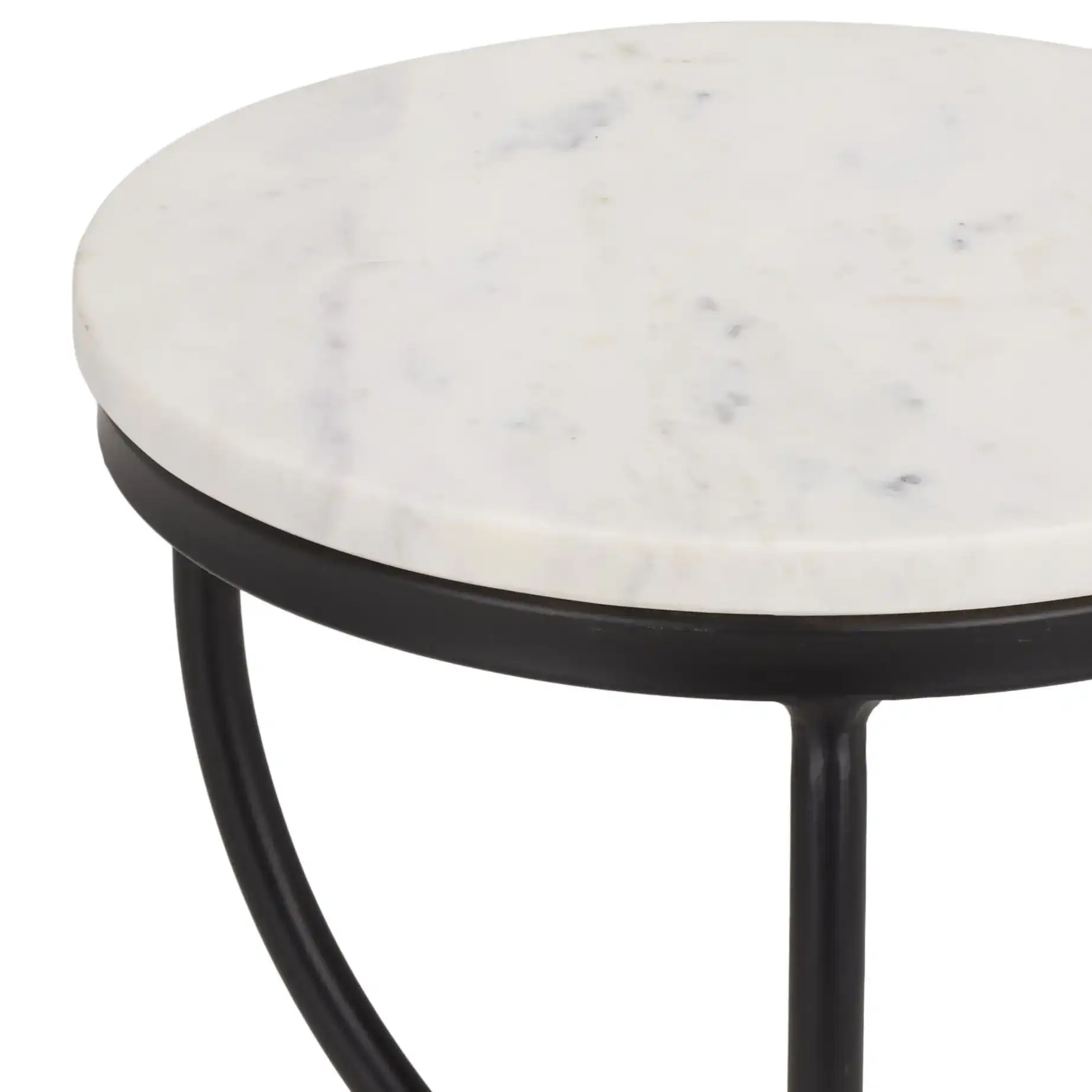 Daxton Round Drink Accent Table in White Marble / Black in a styled room