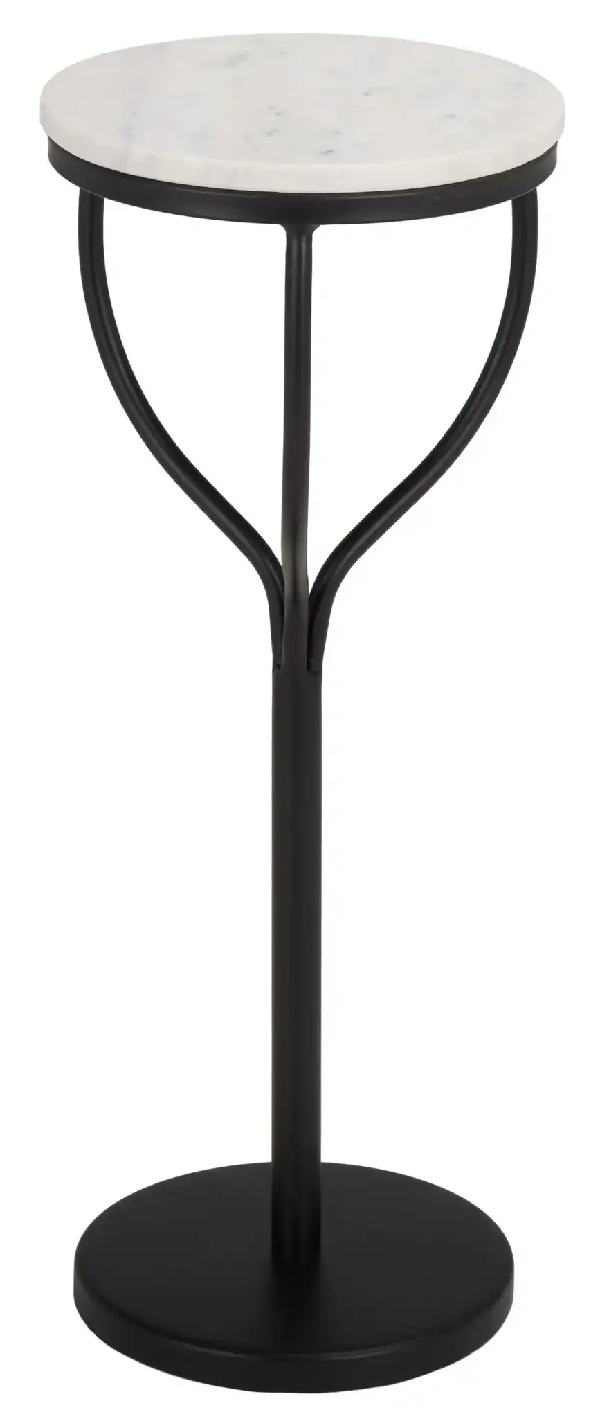 Daxton Round Drink Accent Table in White Marble / Black