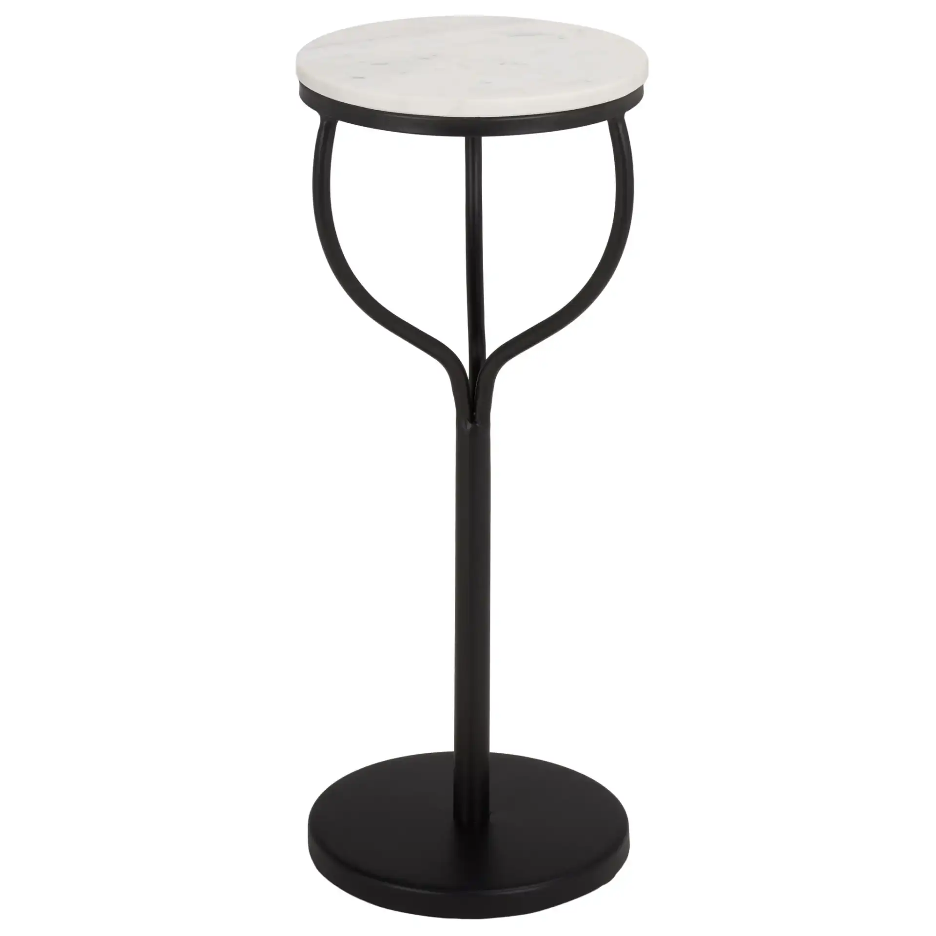 Daxton Round Drink Accent Table in White Marble / Black, detail view