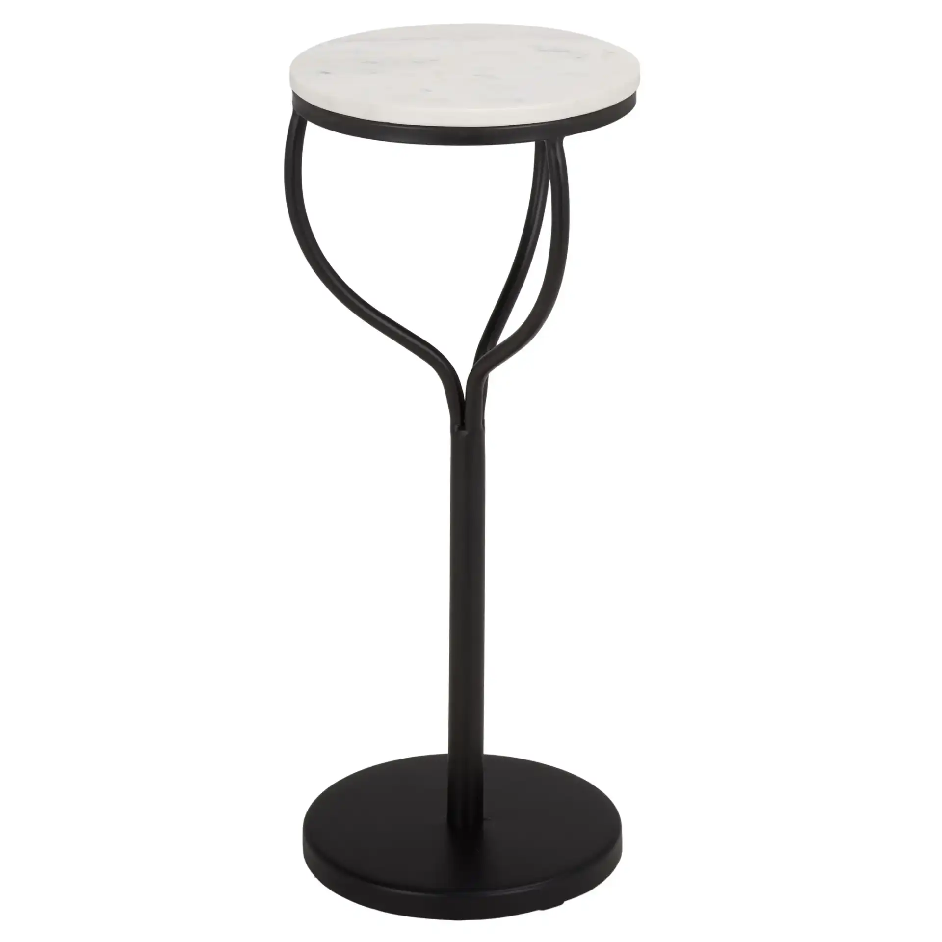 Daxton Round Drink Accent Table in White Marble / Black, detail view