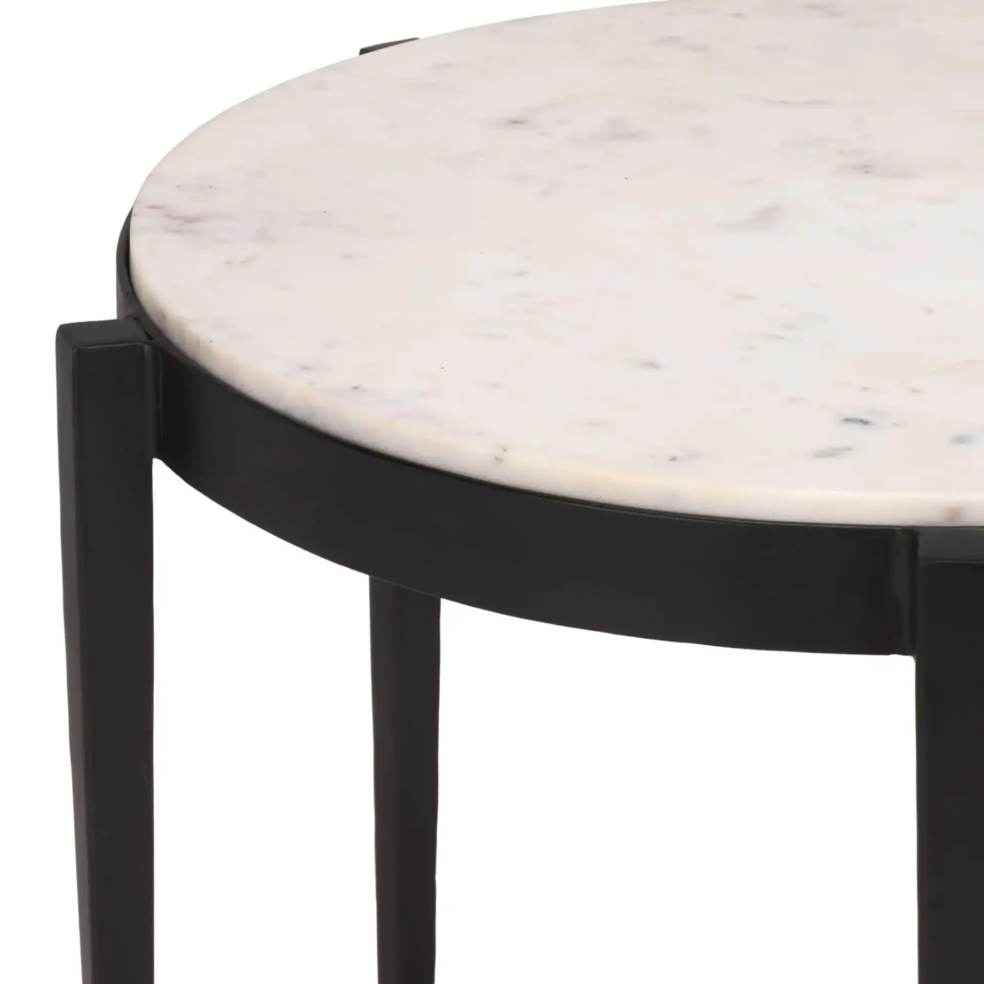 Dolores Round Accent Table in White Marble / Black in a styled room