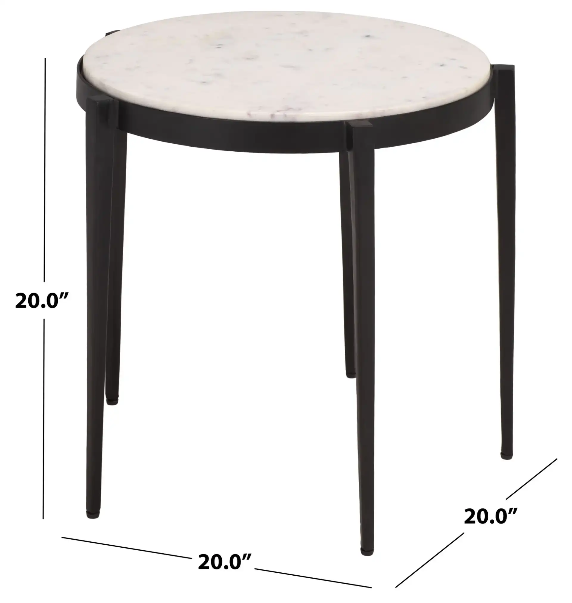 Dolores Round Accent Table in White Marble / Black, detail view