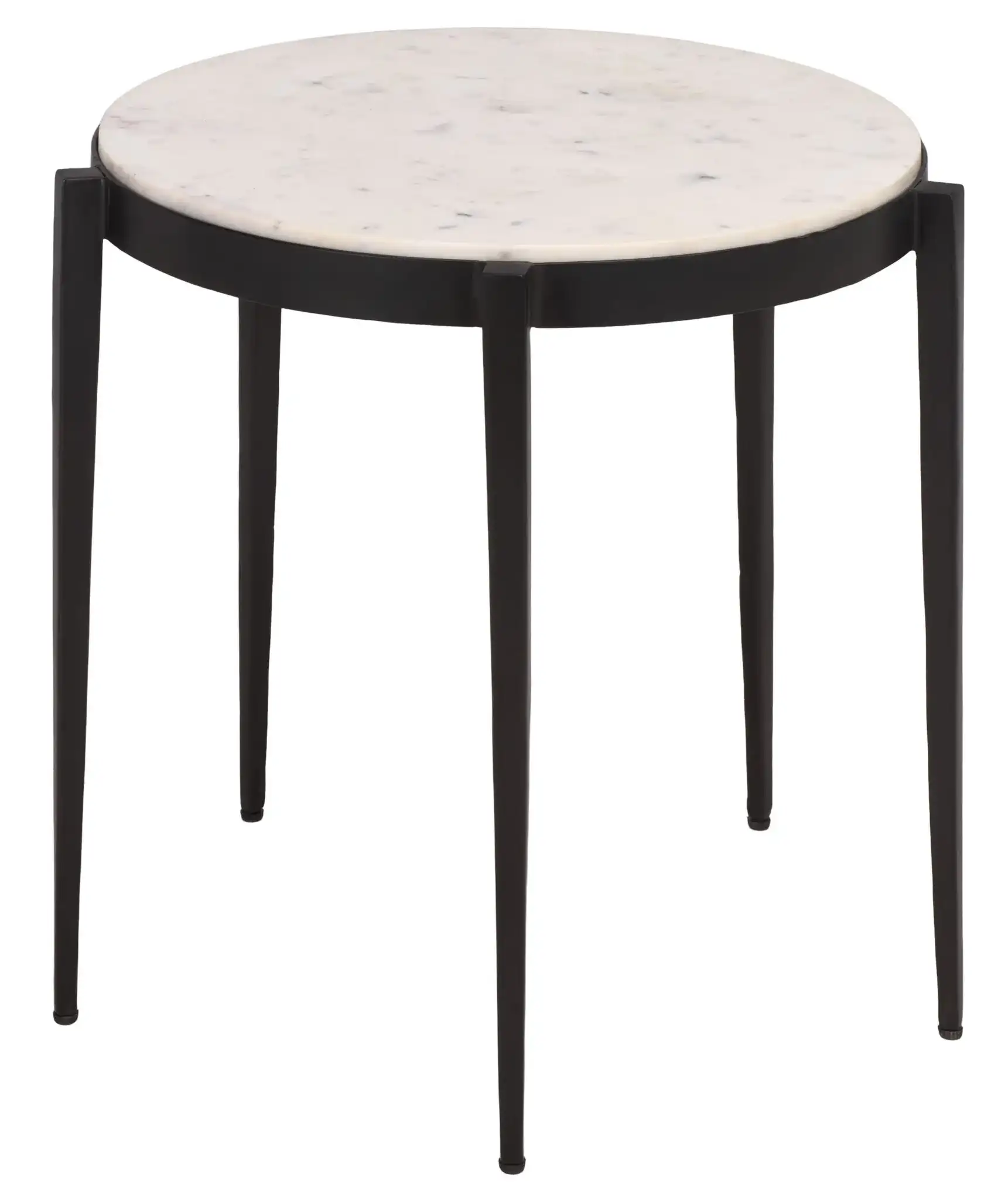 Dolores Round Accent Table in White Marble / Black