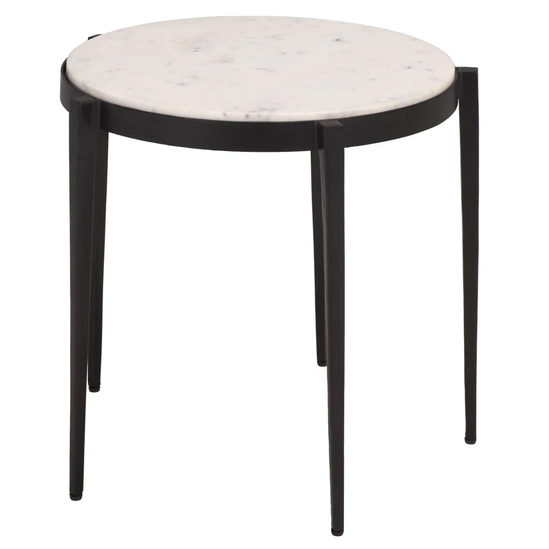 Dolores Round Accent Table in White Marble / Black, detail view