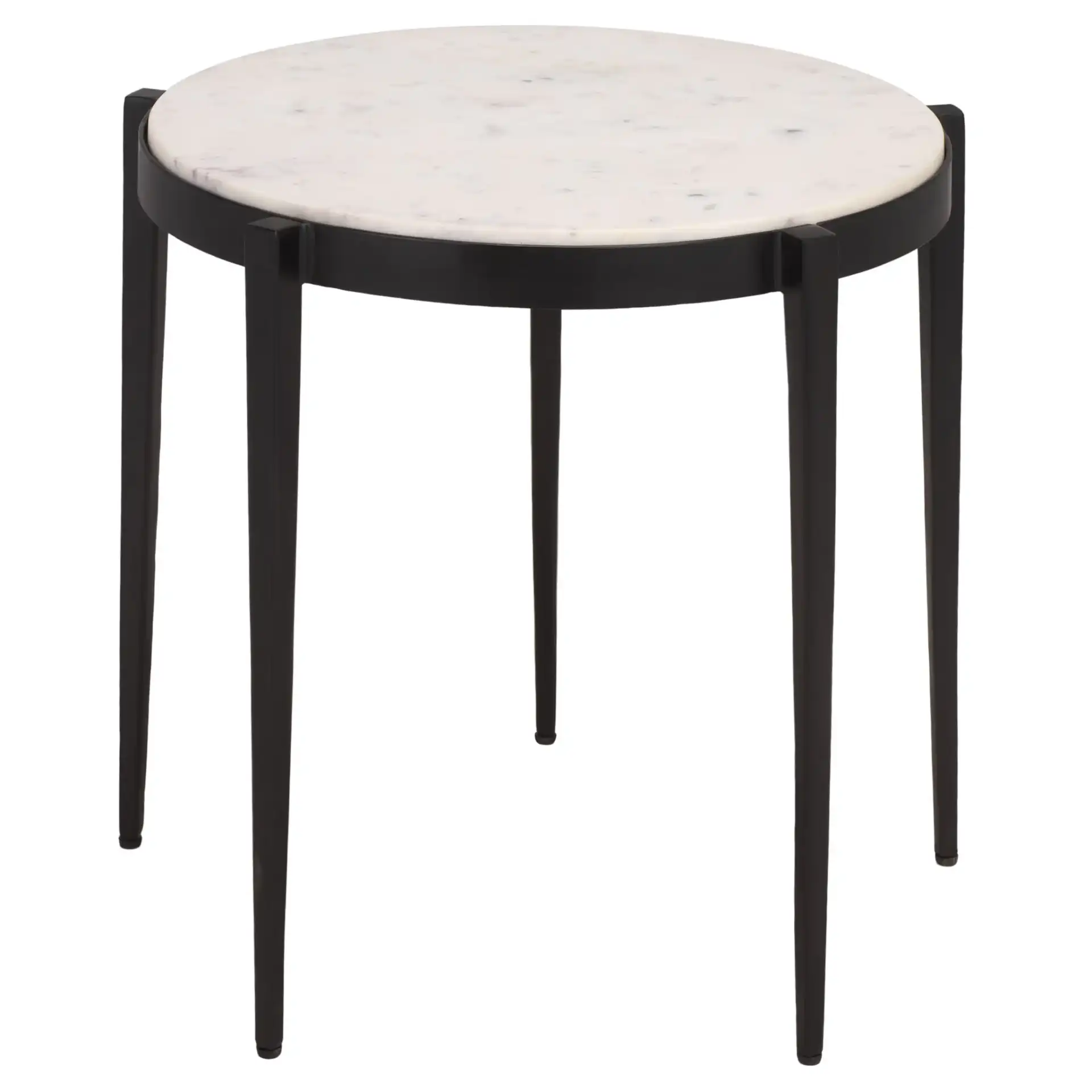 Dolores Round Accent Table in White Marble / Black, detail view