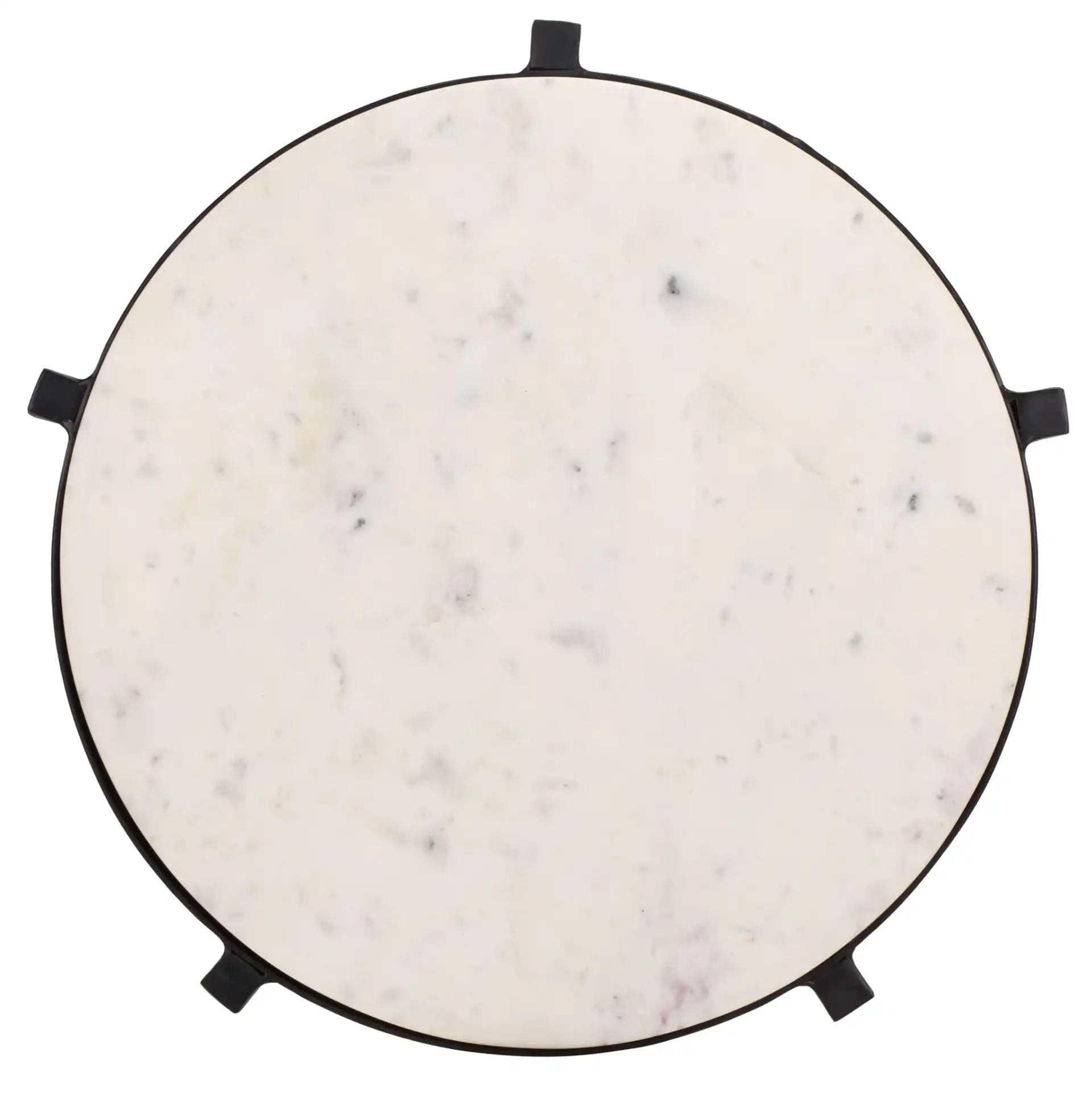 Dolores Round Accent Table in White Marble / Black, detail view