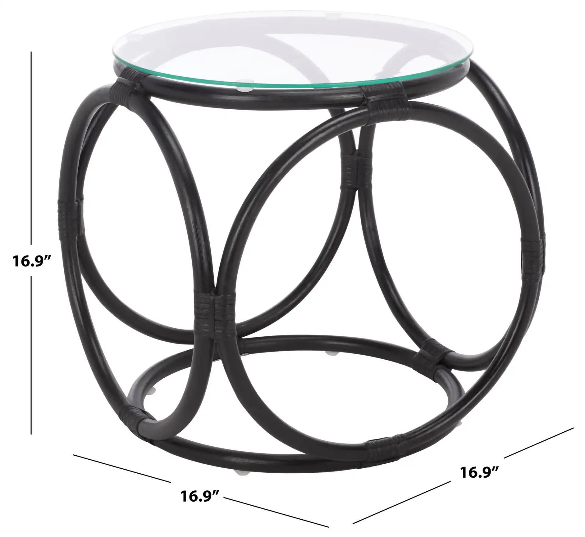 Alesha Round Accent Table in Black / Glass, detail view