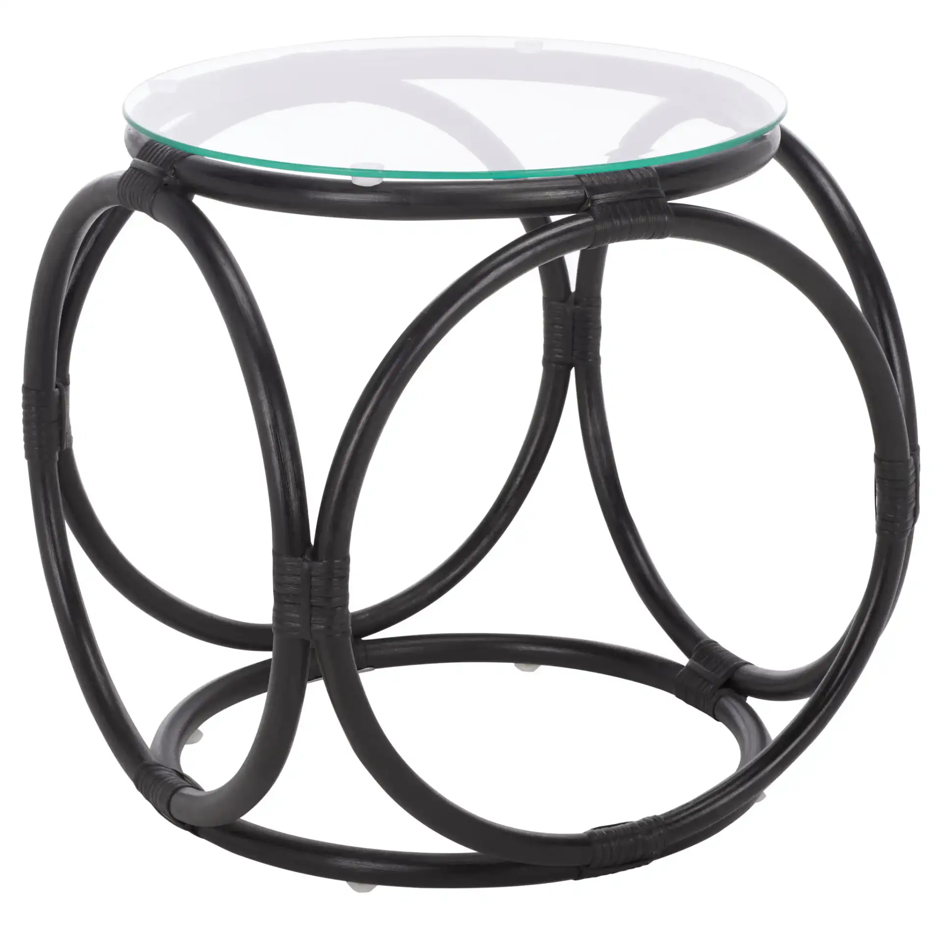 Alesha Round Accent Table in Black / Glass, detail view