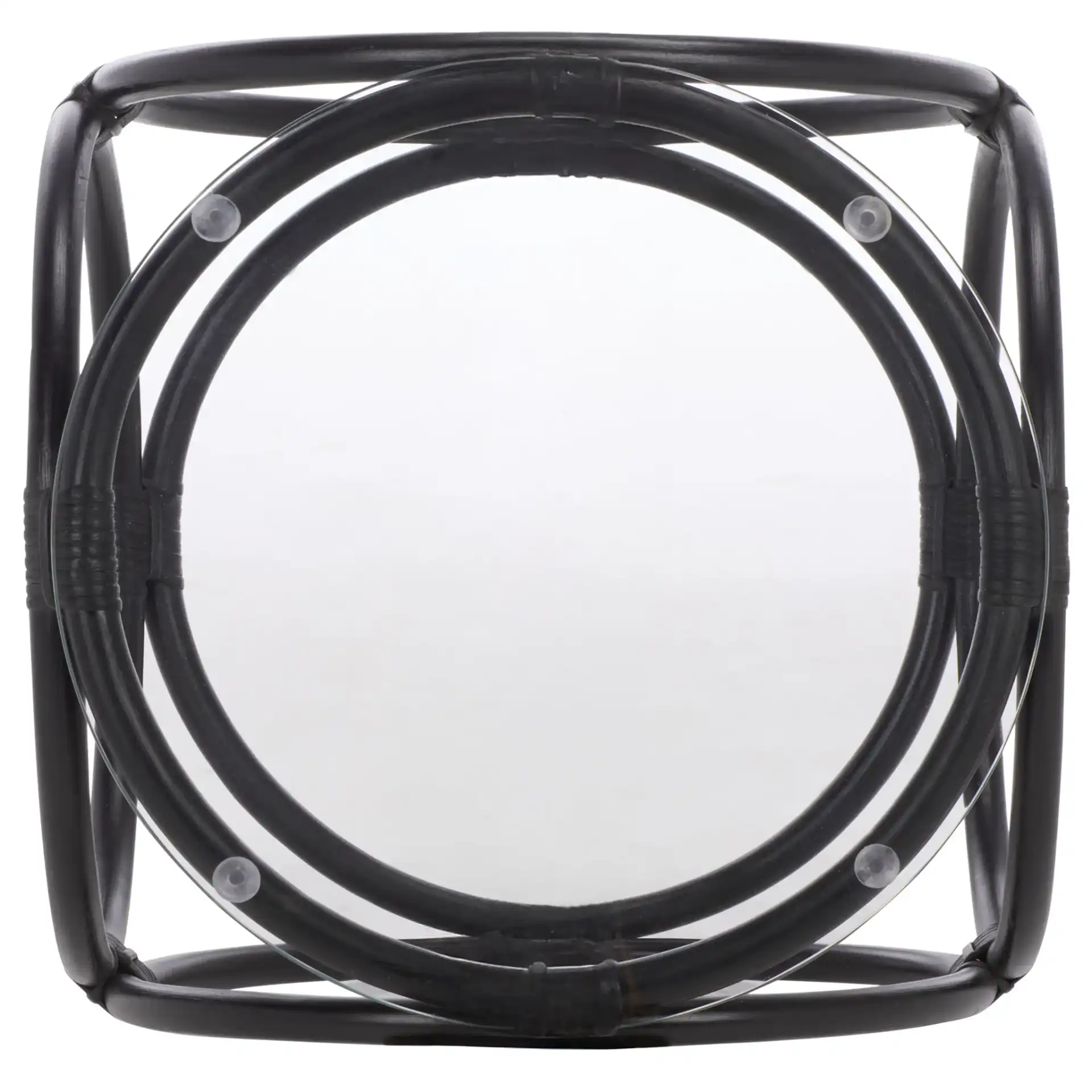 Alesha Round Accent Table in Black / Glass, detail view