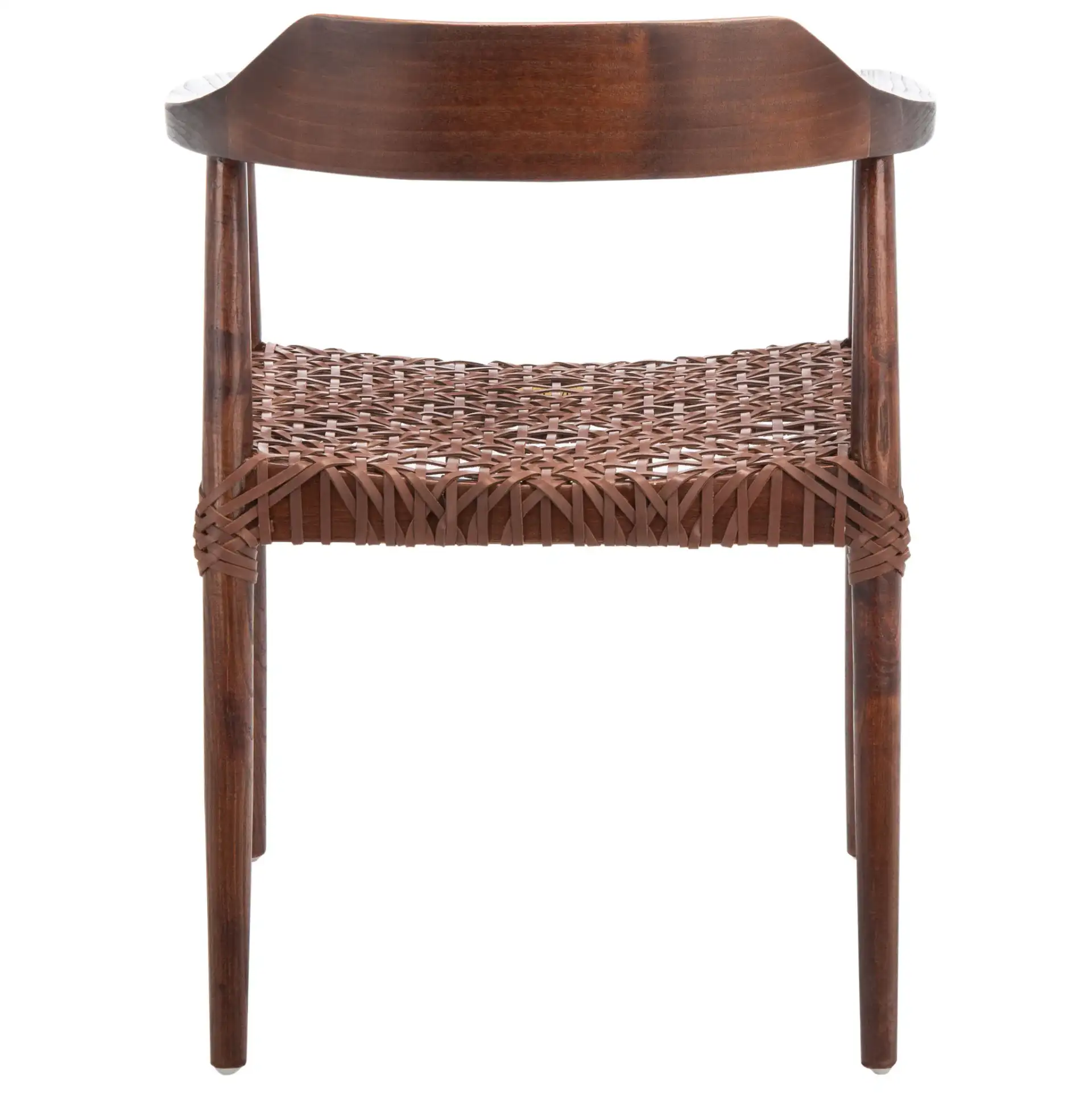 Munro Leather Woven Accent Chair in Walnut / Cognac, detail view