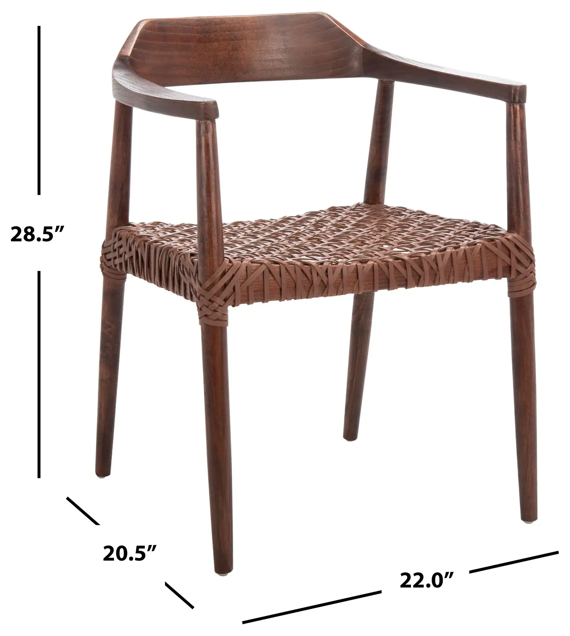 Munro Leather Woven Accent Chair in Walnut / Cognac, detail view