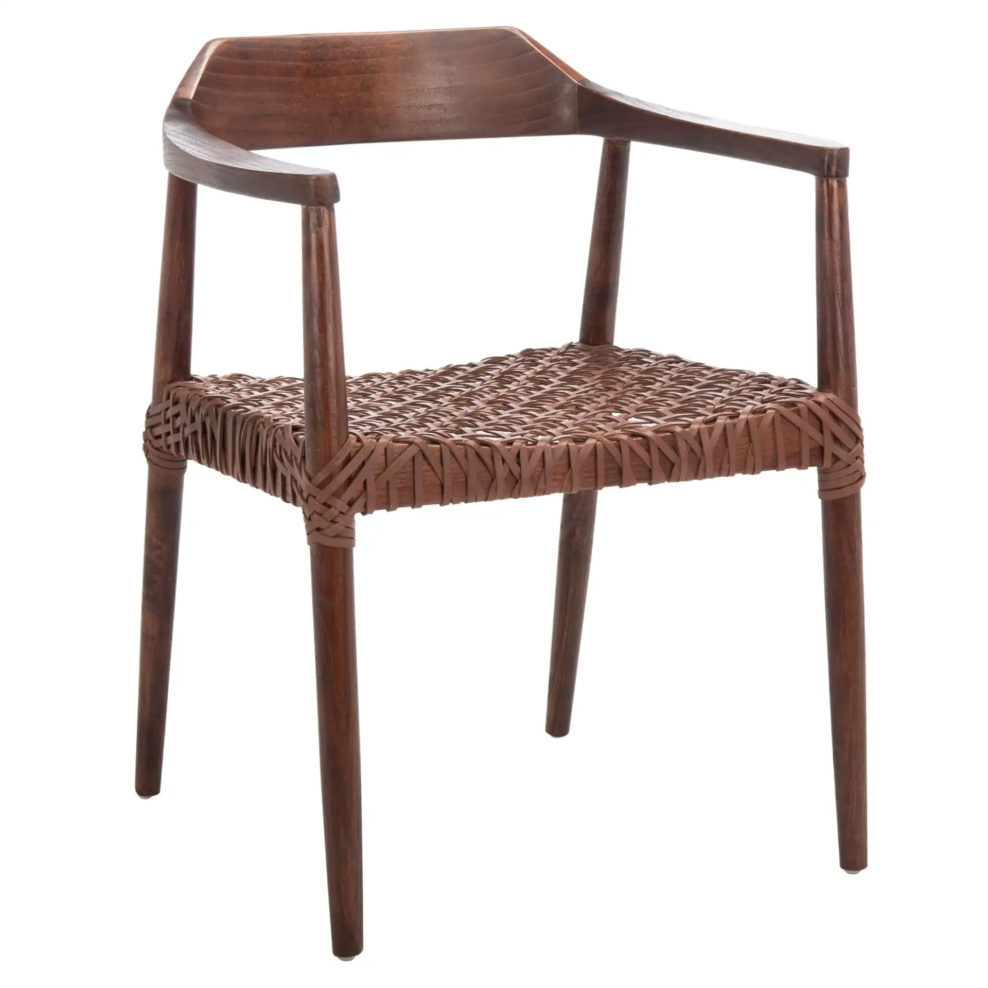 Munro Leather Woven Accent Chair in Walnut / Cognac