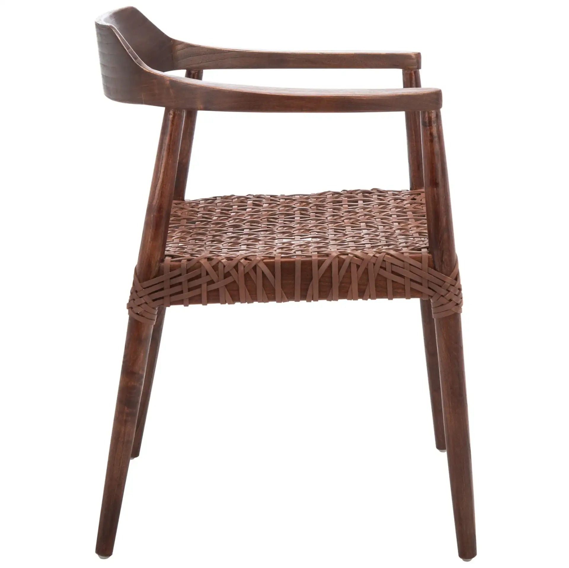 Munro Leather Woven Accent Chair in Walnut / Cognac, detail view
