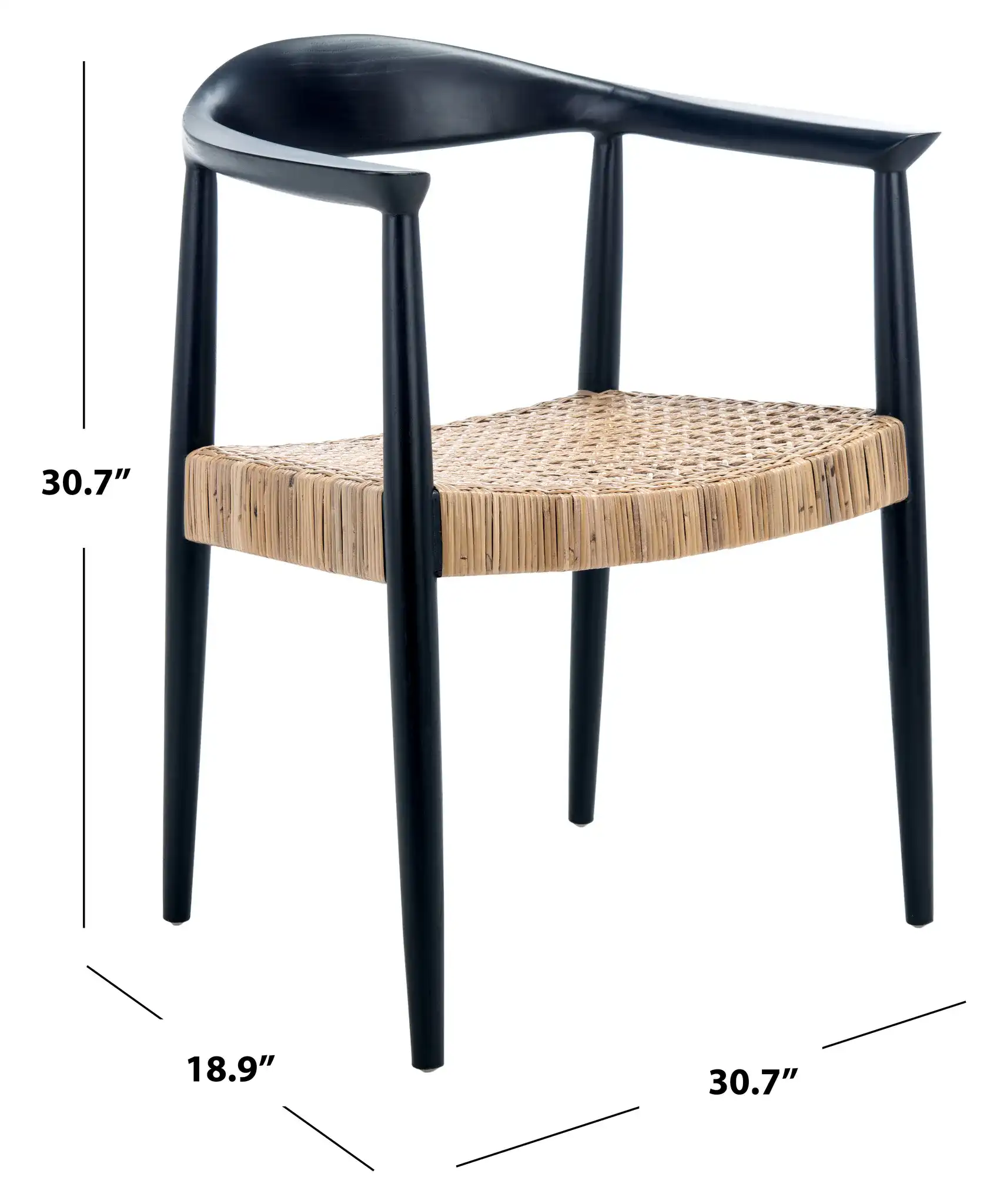 Eyre Rattan Peel Accent Chair in Black / Brown, detail view