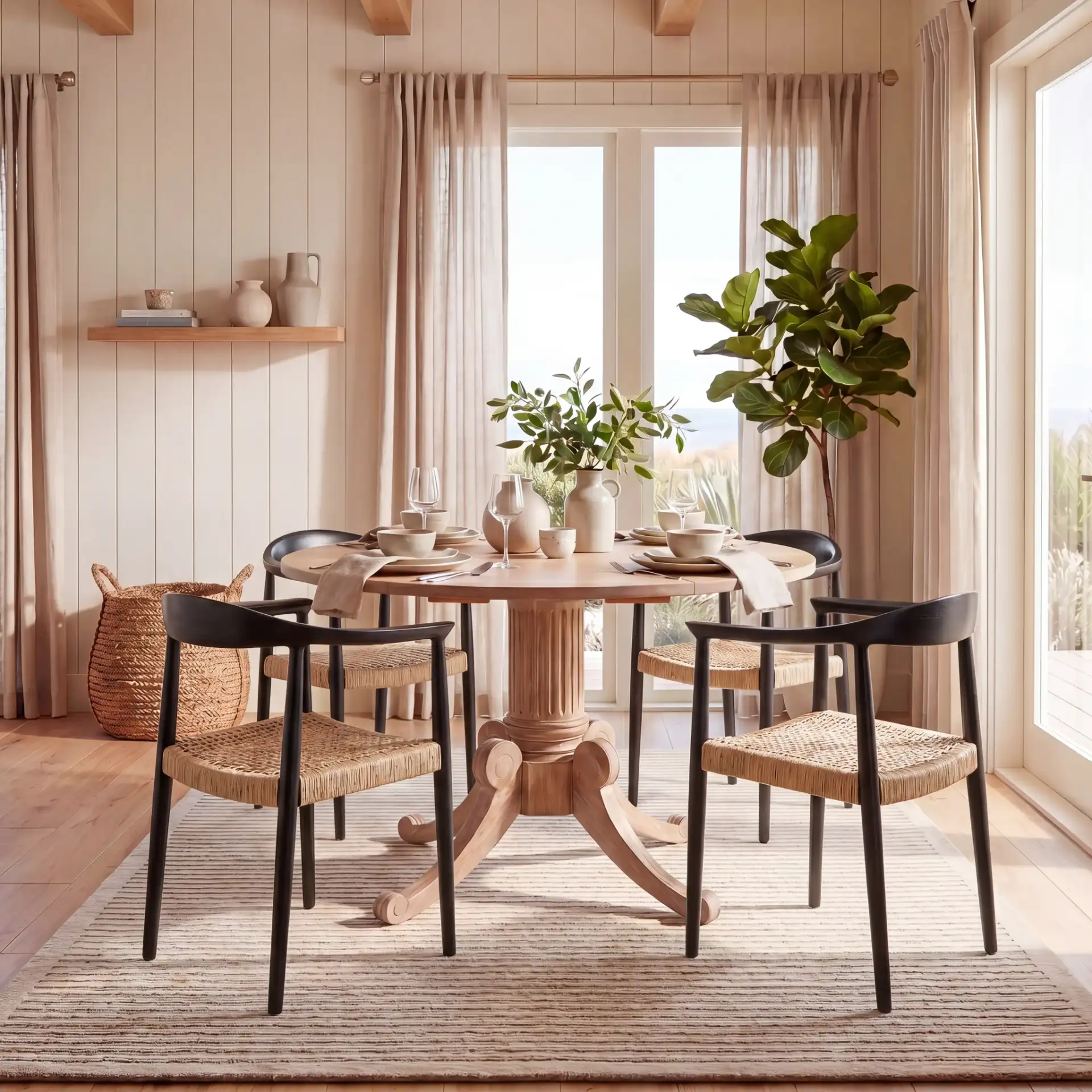 Eyre Rattan Peel Accent Chair in Black / Brown in a styled room