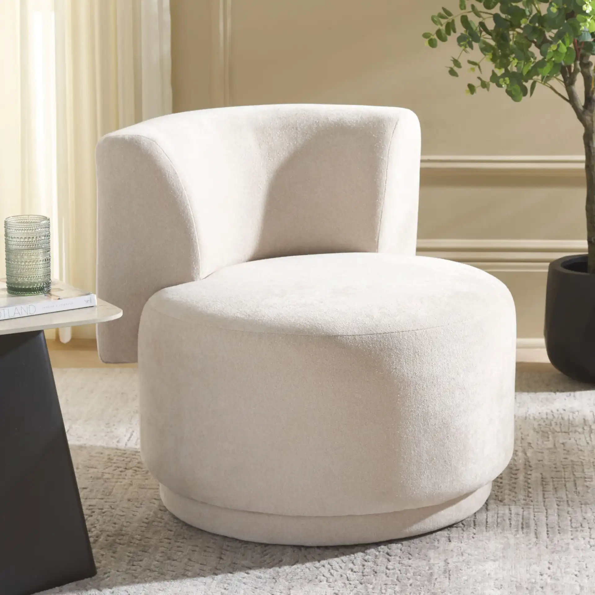 Rhyt Accent Chair in Beige in a styled room
