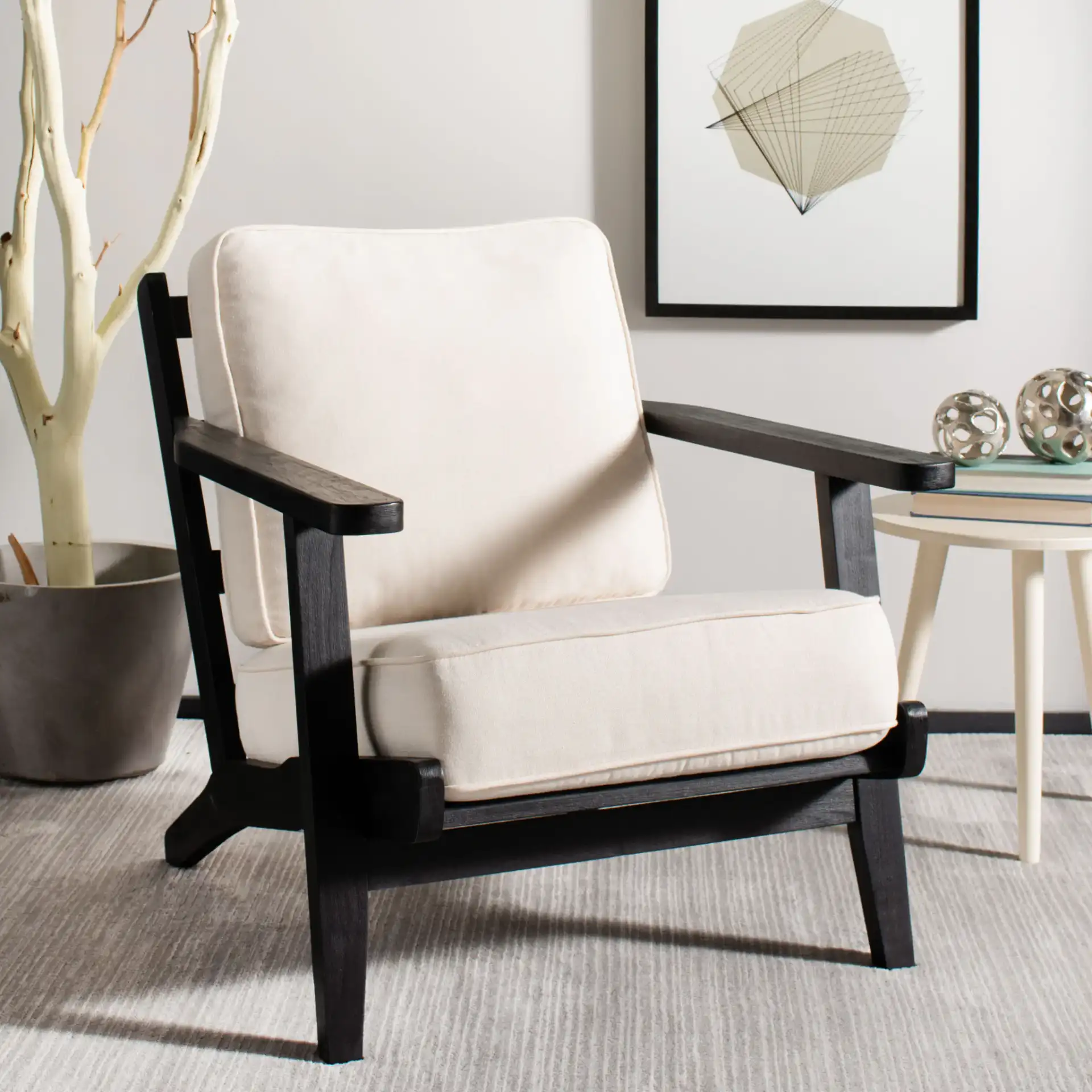 Nico Mid Century Accent Chair in Bone / Black in a styled room