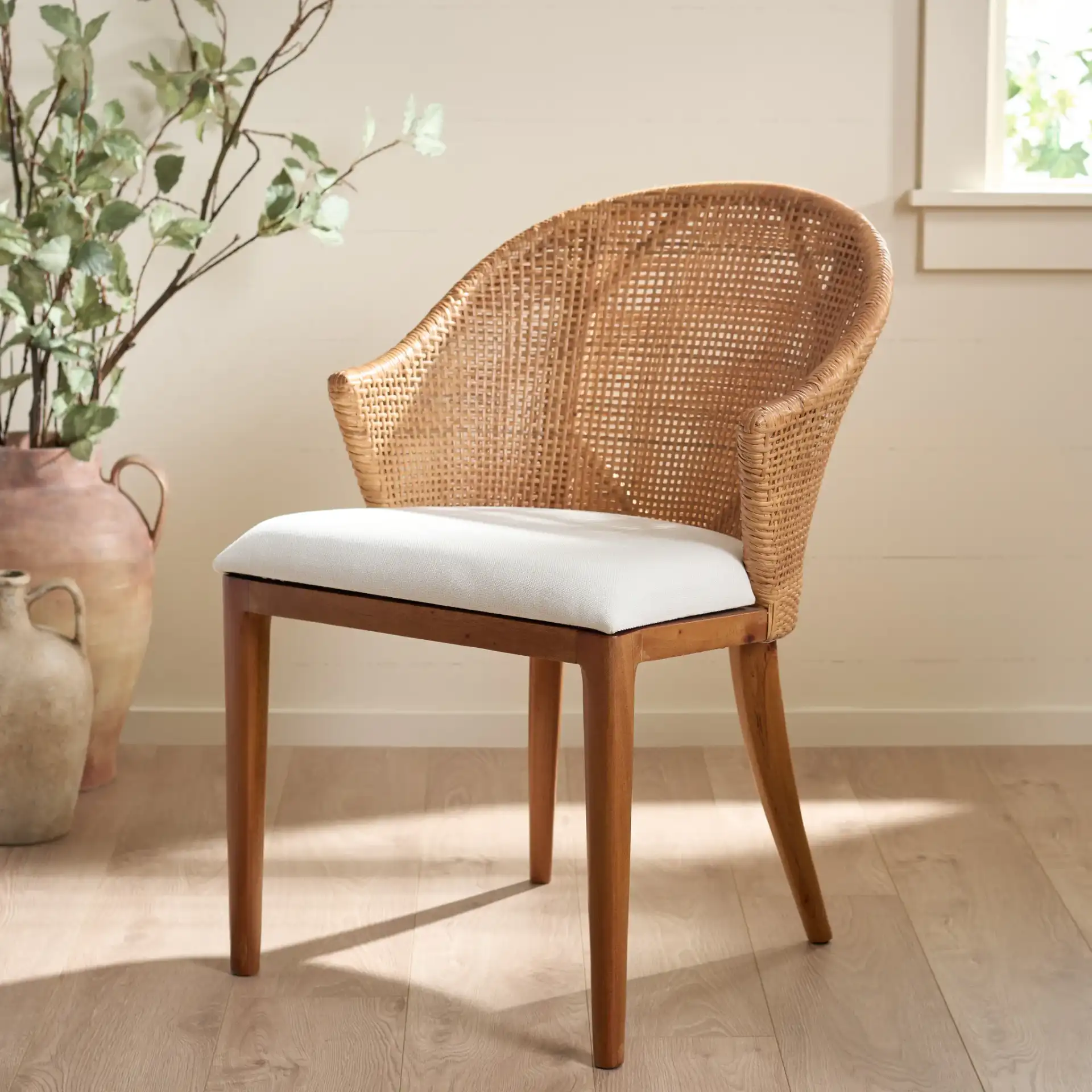 Mura Arm Chair in Honey / Ivory in a styled room