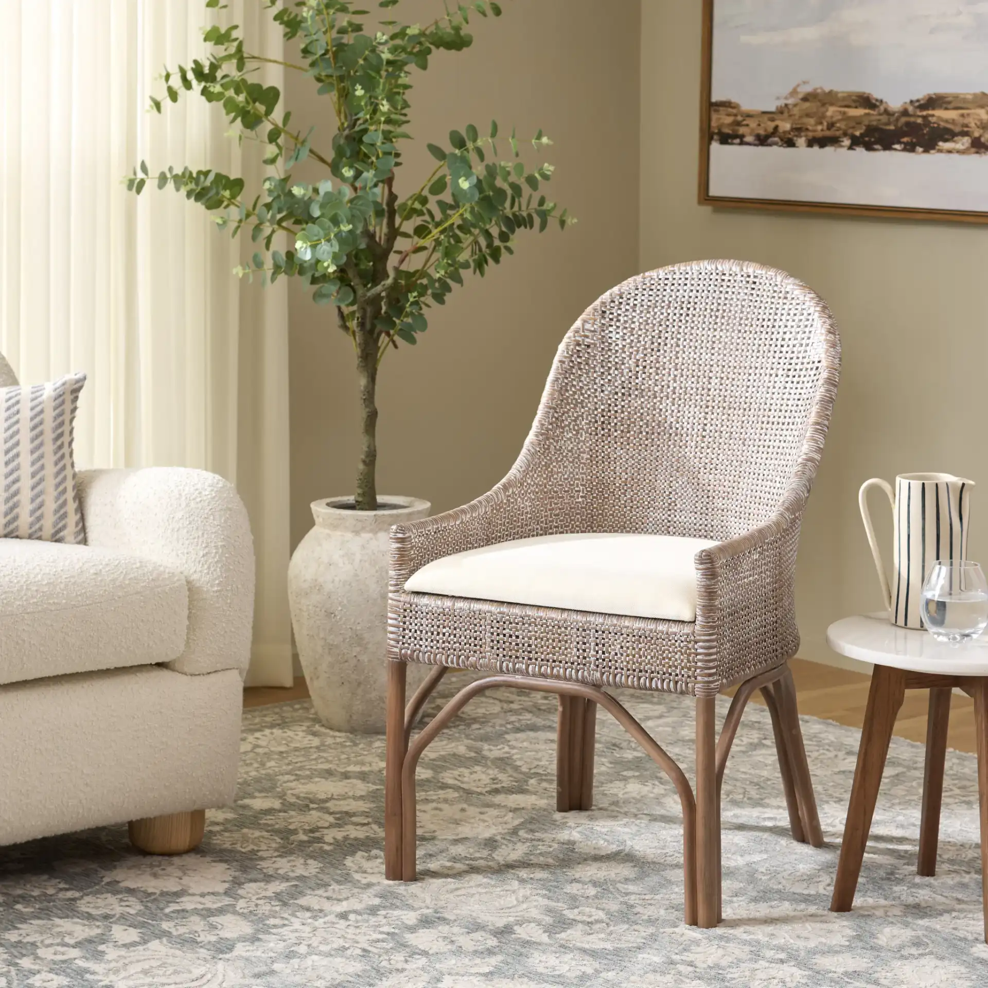 Luciano Accent Chair in Grey / White in a styled room