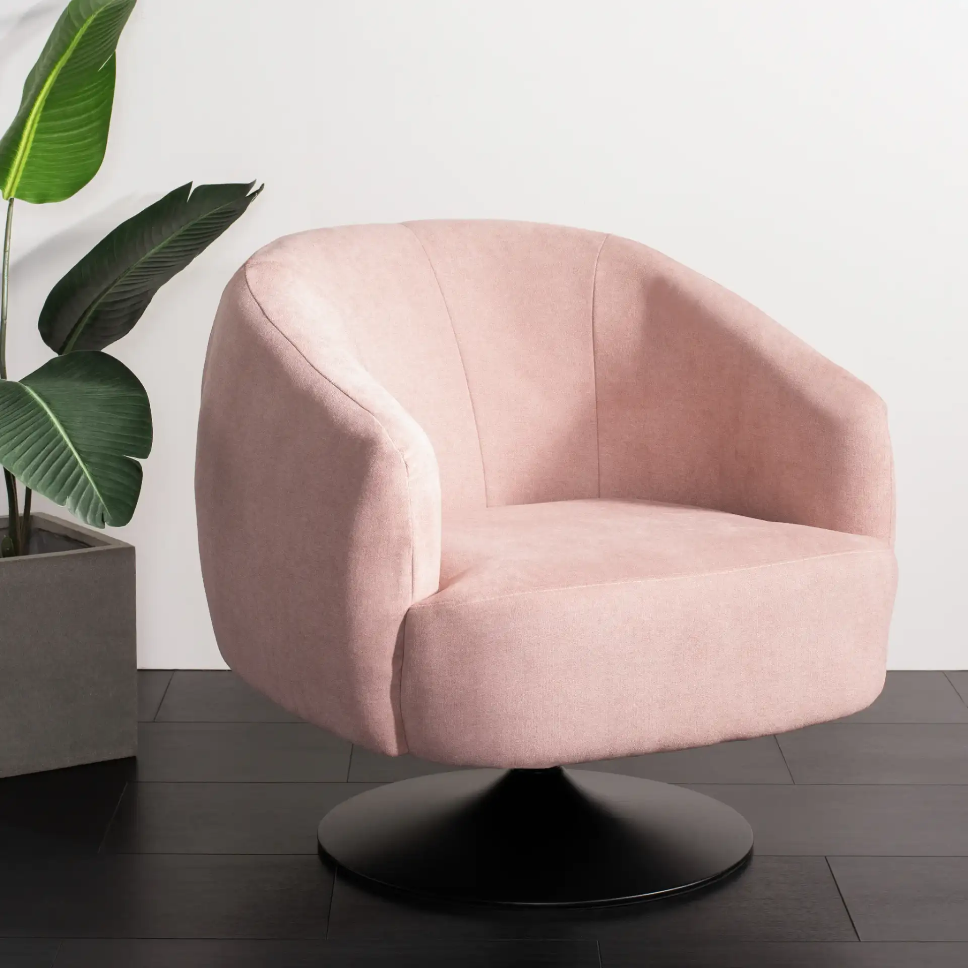 Ezro Upholstered Accent Chair in Blush / Black in a styled room